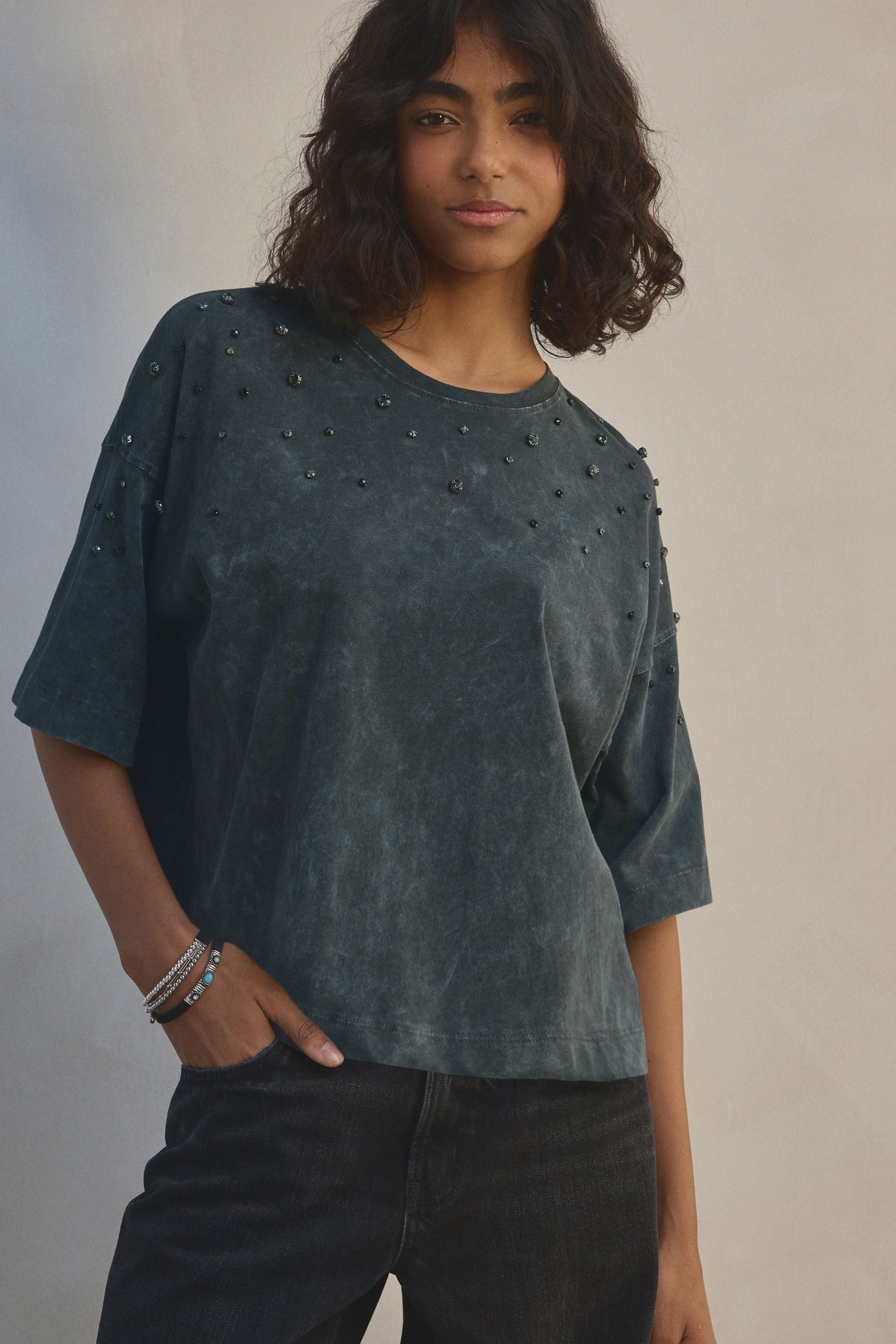 Next T-Shirt Gewaschenes T-Shirt mit Glitzer günstig online kaufen