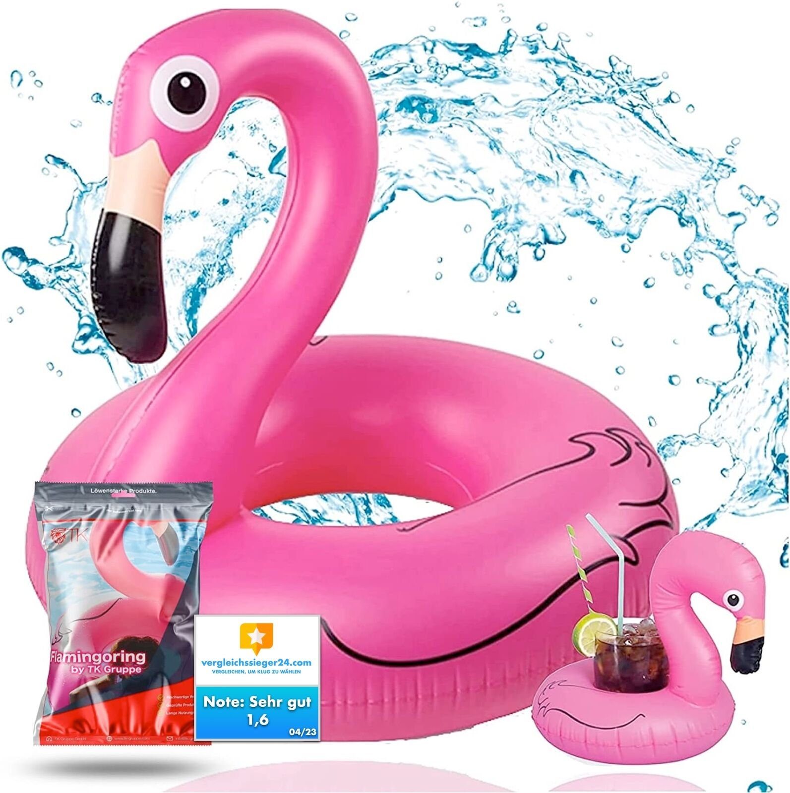 SwimAlot® Schwimmring Flamingoring ca. 110 cm Schwimmring aufblasbar mit Getränkehalter (1-tlg)