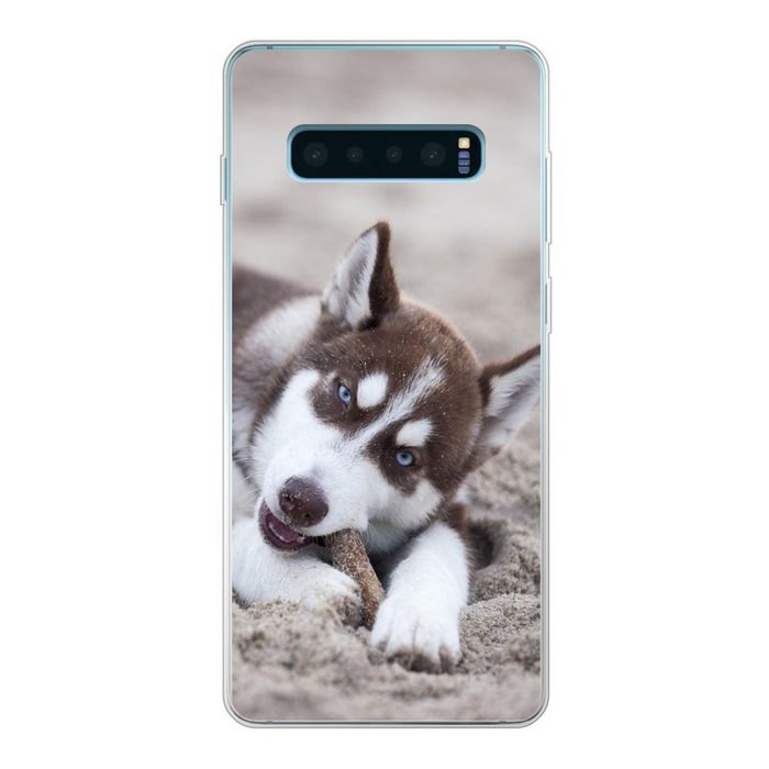 MuchoWow Handyhülle Husky-Welpe am Strand Phone Case Handyhülle Samsung Galaxy S10 Lite Silikon Schutzhülle