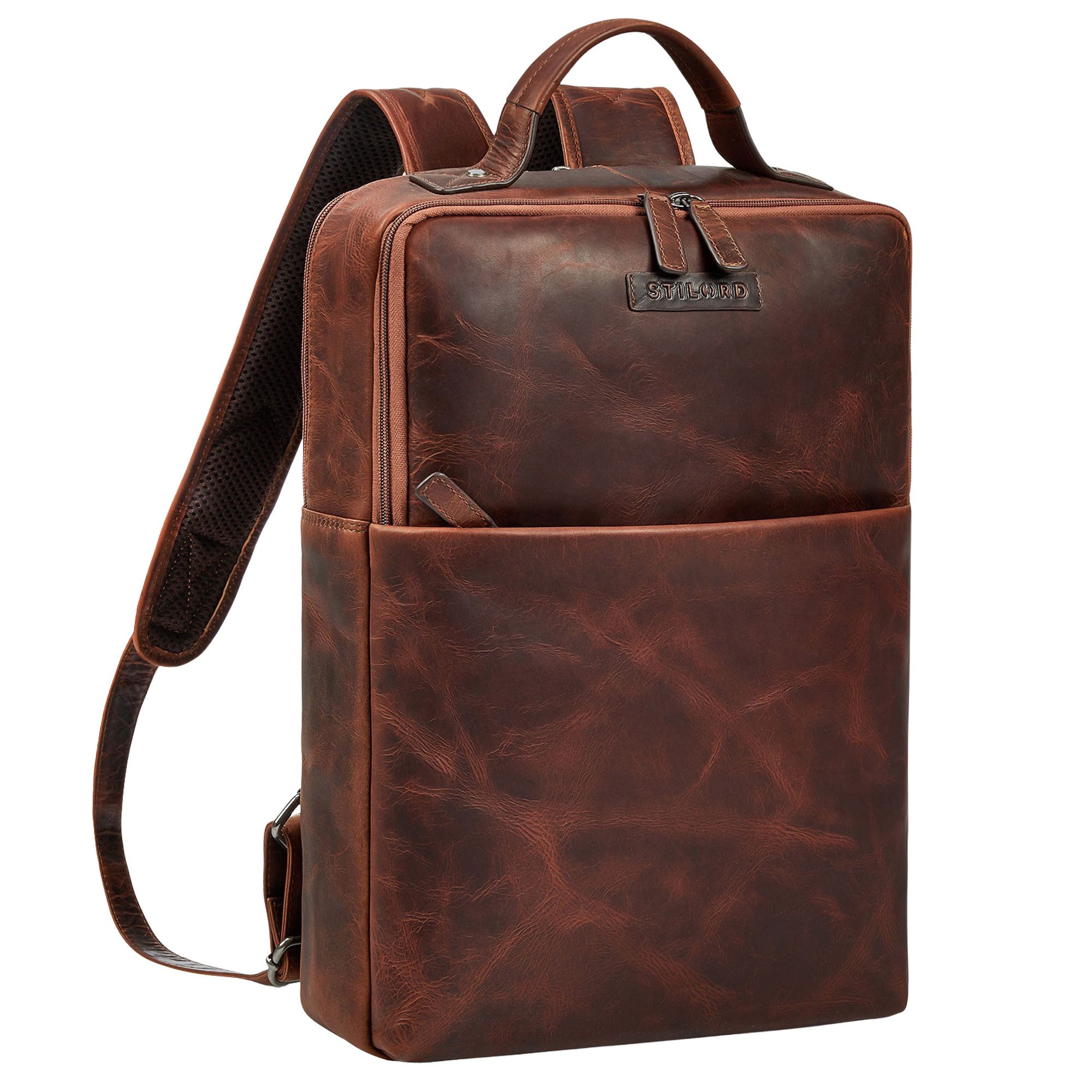 Notebook-Rucksack "Noé" schmaler Leder Laptoprucksack 14 Zoll im Vintage-Look