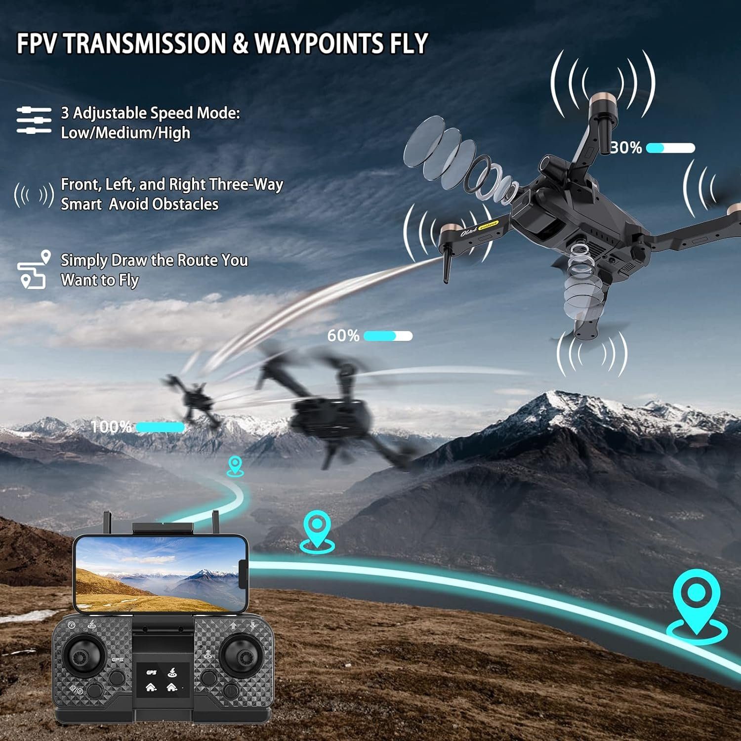 WiFi Kamera Anfänger für HD mit Drone 4K Bürstenloser Kinder, 5G (4K Minuten Motor) Drohne mit GPS UHD, Erwachsene/Schüler 60 FlugzeitDrone für Huanchenda