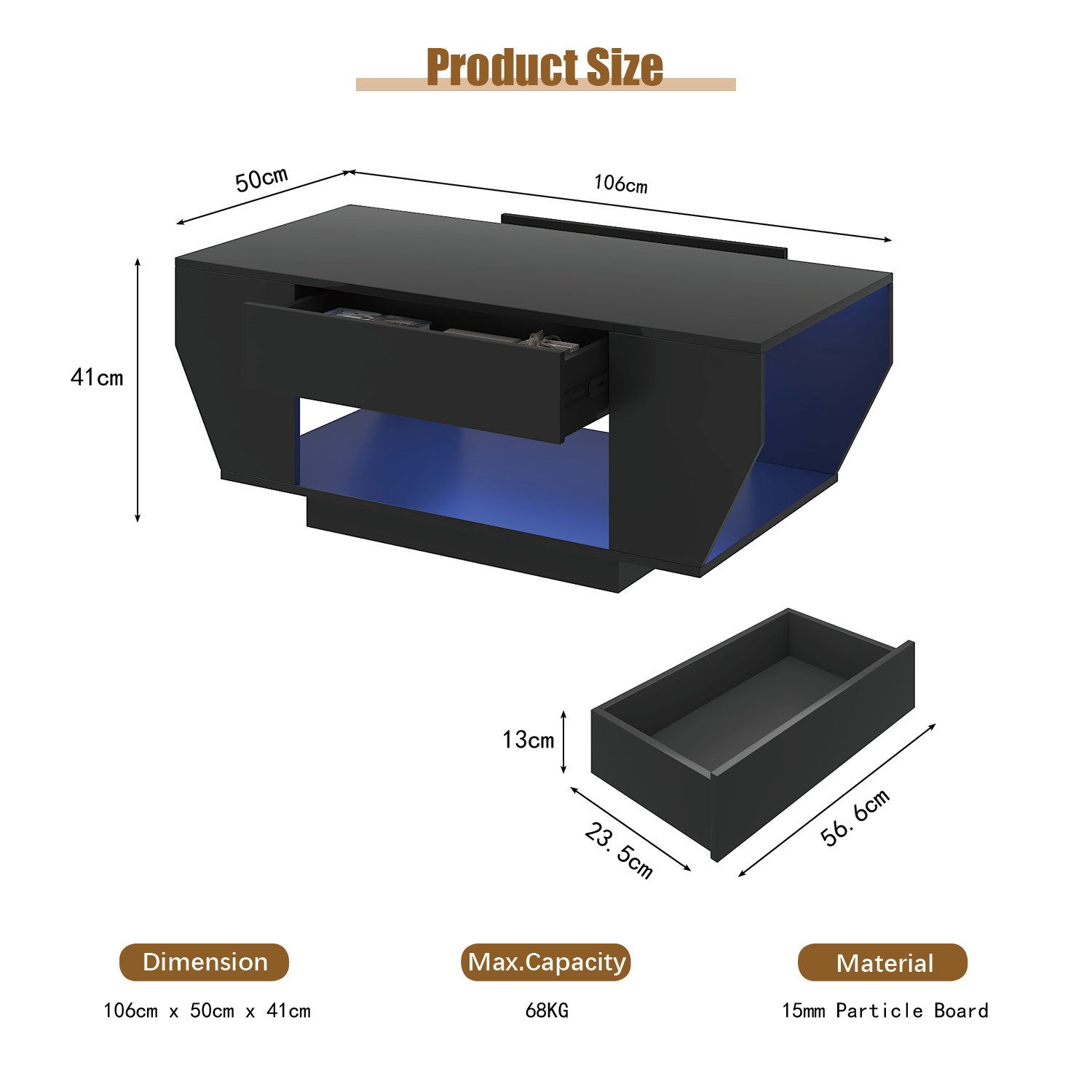 radelldar Couchtisch Wohnzimmertisch mit 2 Schubladen hochglanz,106x50x41cm günstig online kaufen