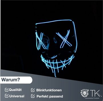TK Gruppe Verkleidungsmaske LED Grusel Maske blau - Purge - Halloween Kostüm für Damen und Heeren, (1xLED Maske blau), Steubar - drei Lichteffekten