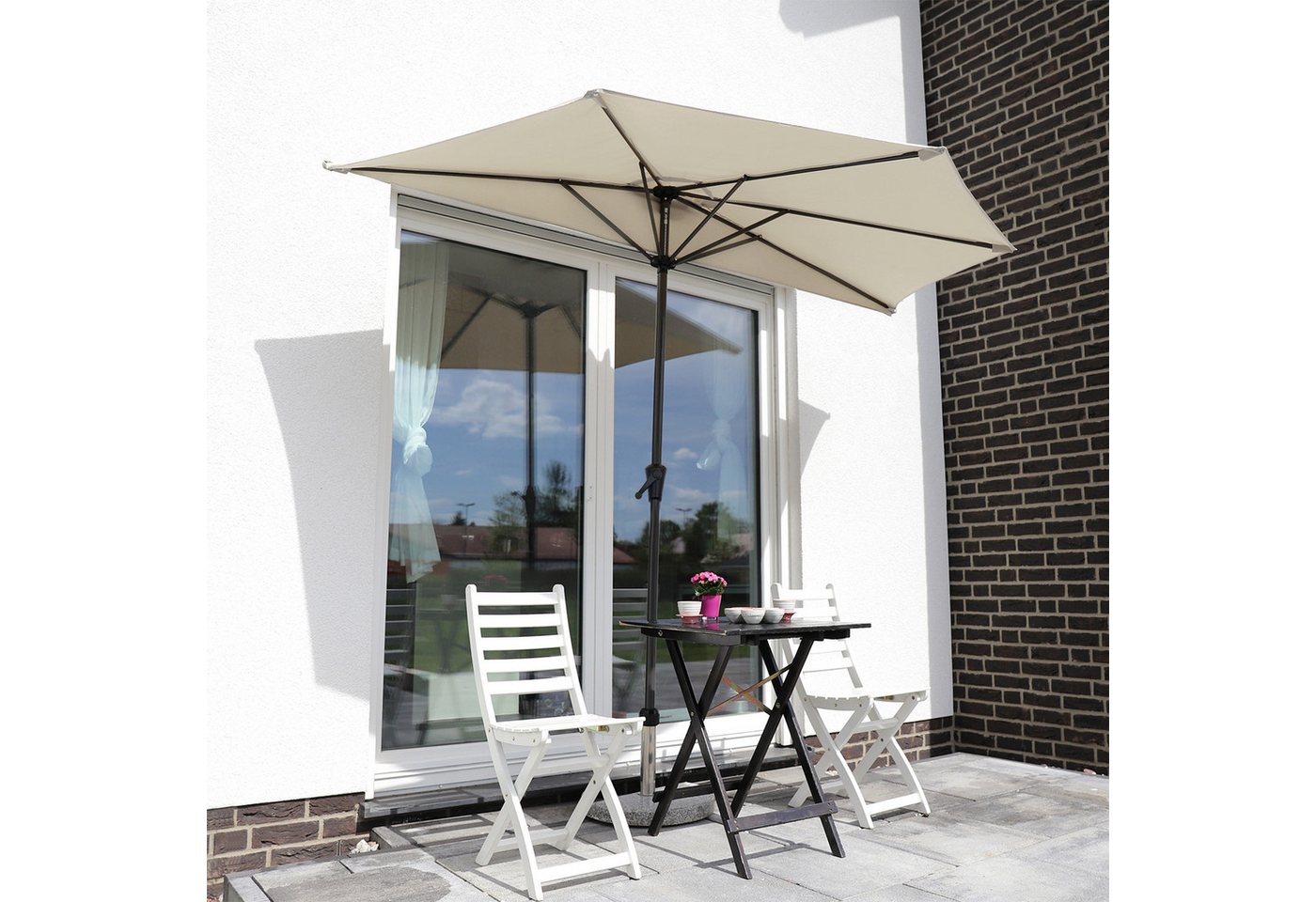 Thumbnail - Sekey Balkonschirm 270 cm Sonnenschirm Halbrund Terrassenschirm mit Kurbel, UV50+ Schutz, Halbrundschirm für Balkon, Gar...