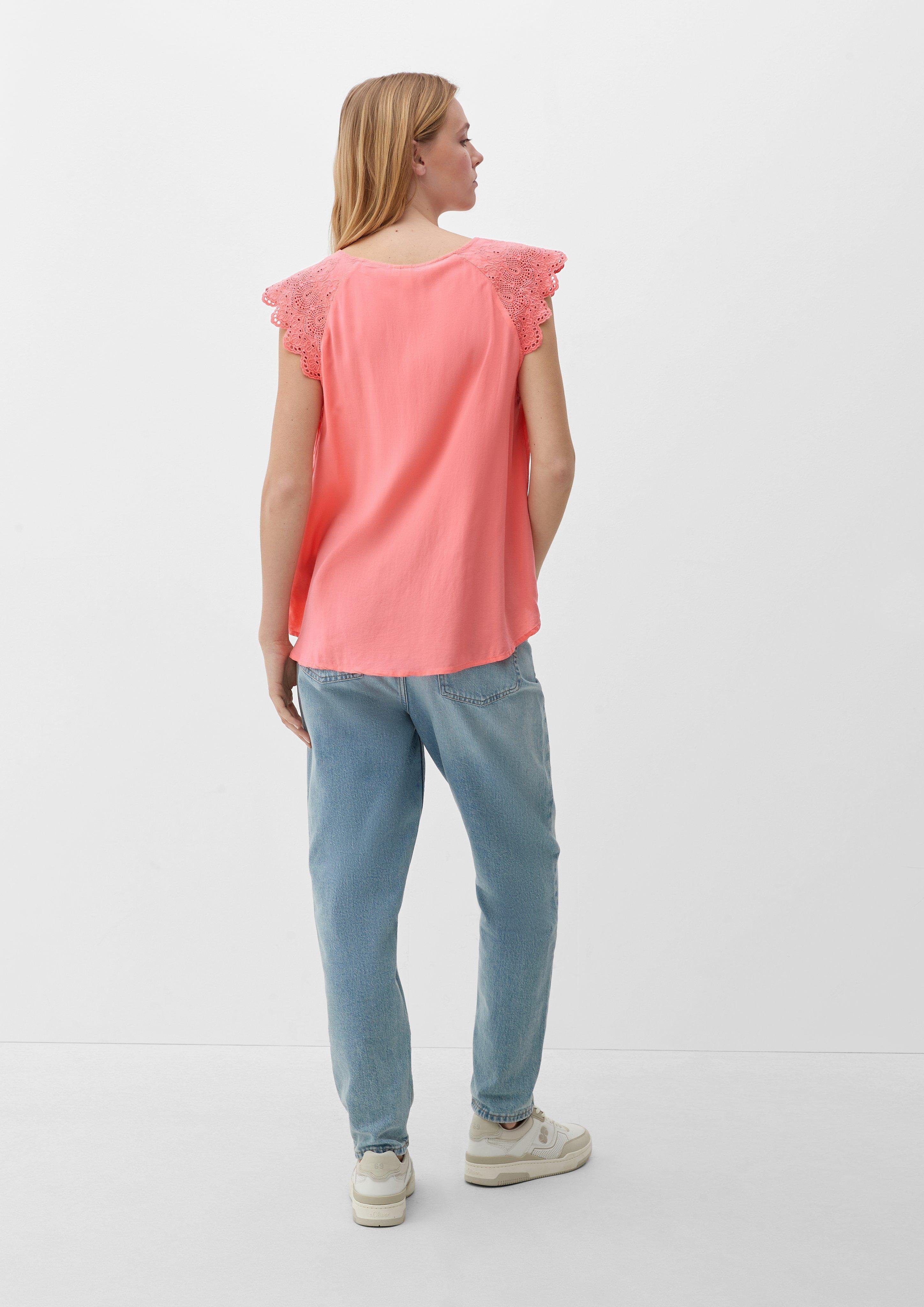 Anglaise koralle Bluse Blusentop mit Broderie QS