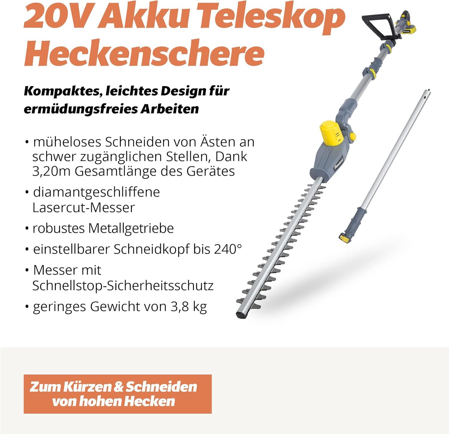 Fanztool Akku-Heckenschere Teleskop Heckenschere 14 mm Zahnabstand mit 2Ah günstig online kaufen