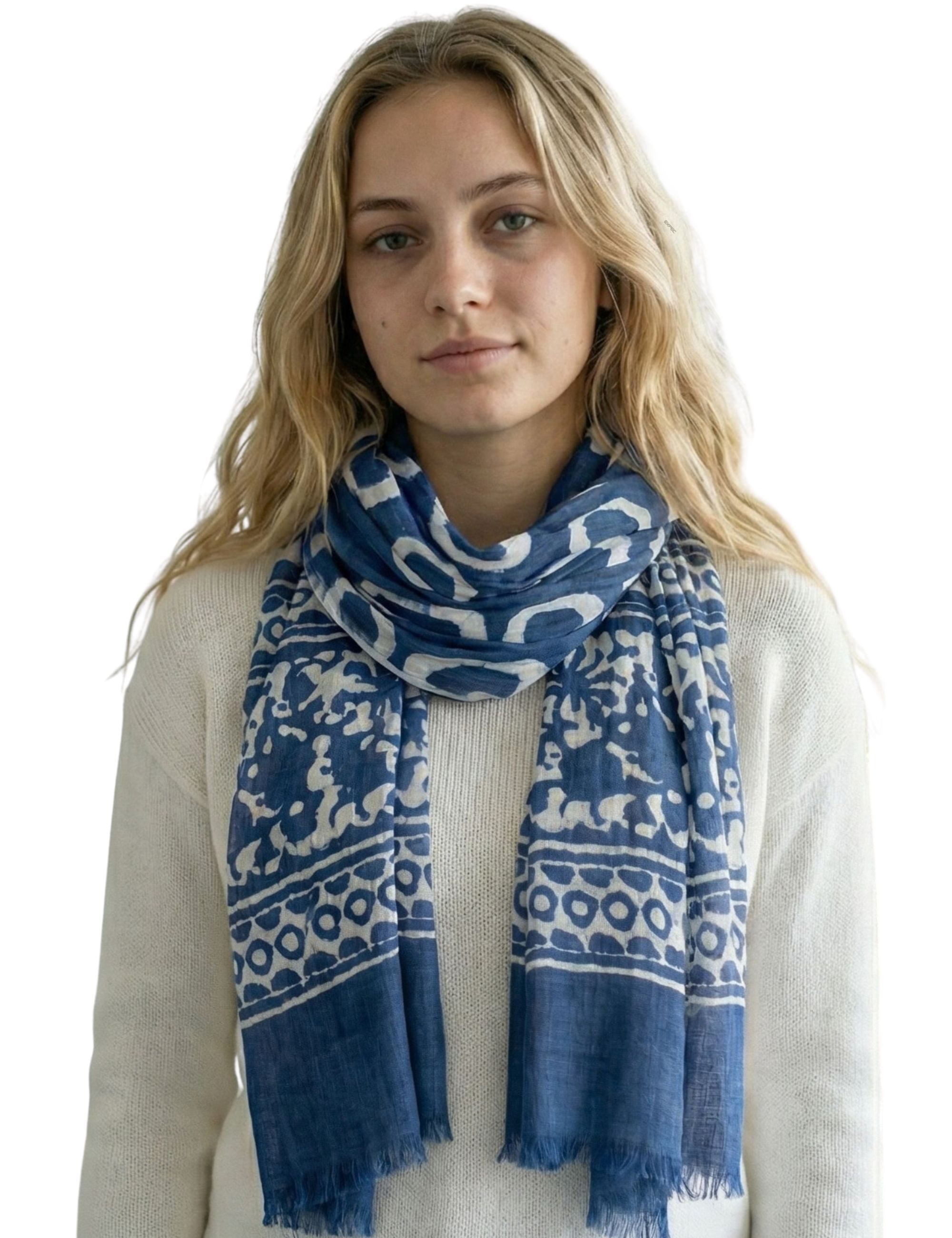 Sunsa Modeschal Winterschal XXL Große Stola Halstuch Schal aus 100% Viskose, Indigo Stil