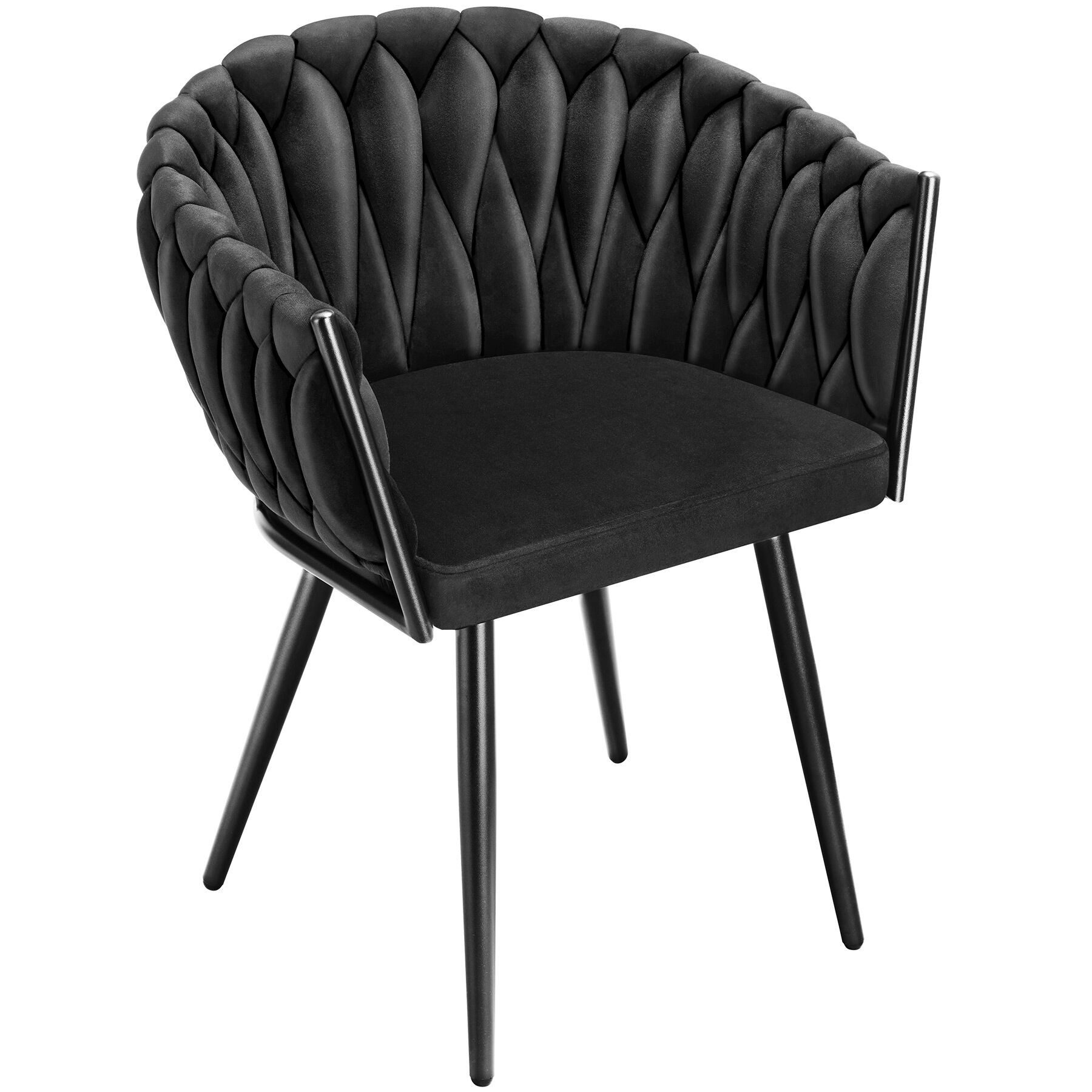 tectake Esszimmerstuhl Samtstuhl gepolstert, mit Samtbezug, Knotendesign, 60,5 x 55 x 75 cm (Wohnzimmerstuhl Astano in schwarz, 2 St), Stahlbeine, höhenverstellbare Kunststofffüße, Belastbarkeit 120 kg