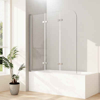 WDWRITTI Badewannenaufsatz 3 teilig Duschwand für Badewanne 140 x 140 Faltwand 180° Faltbar, (Badewannenfaltwand milchglas klarglas, Schwarz, Chrom), Rechts-und Links montierbar, mit Bohren