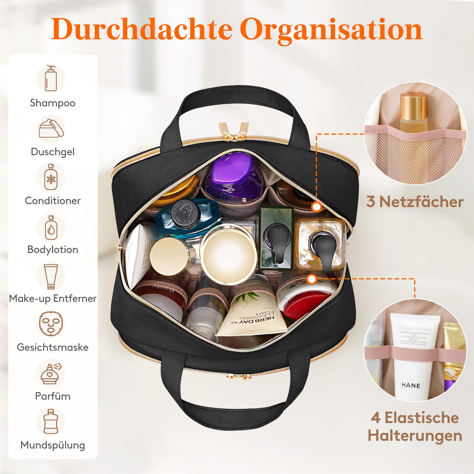Lifewit Kulturbeutel Reise Kulturtasche Damen, Wasserabweisende Kulturbeutel mit Nassfach (Set, 1-er, B/H/T 16/21/30 cm), Tragbar