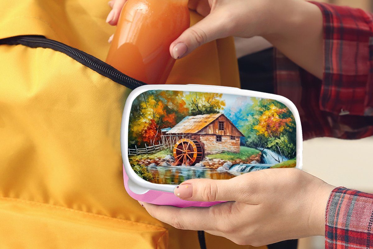 MuchoWow Lunchbox Landschaft - Kunststoff Kinder, Erwachsene, Herbst, Kunst Zuhause - Brotdose für rosa - Snackbox, - Mädchen, (2-tlg), Malerei Kunststoff, Brotbox