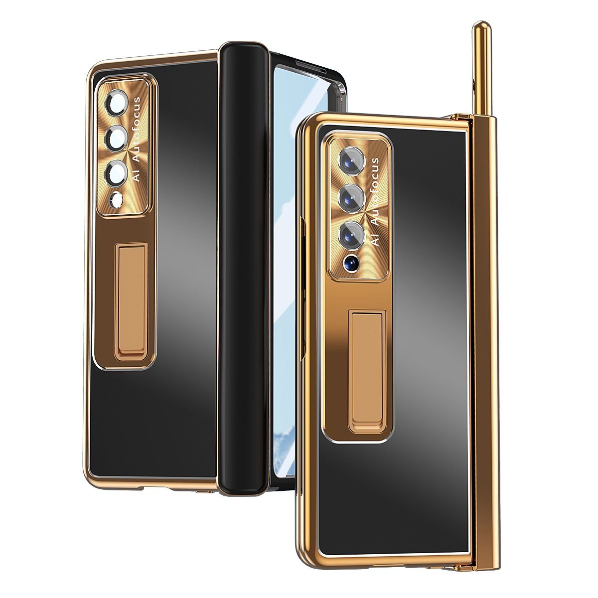 Wigento Handyhülle Für Samsung Galaxy Z Fold4 5G Magnetische / Glas Handy Hülle + Stift