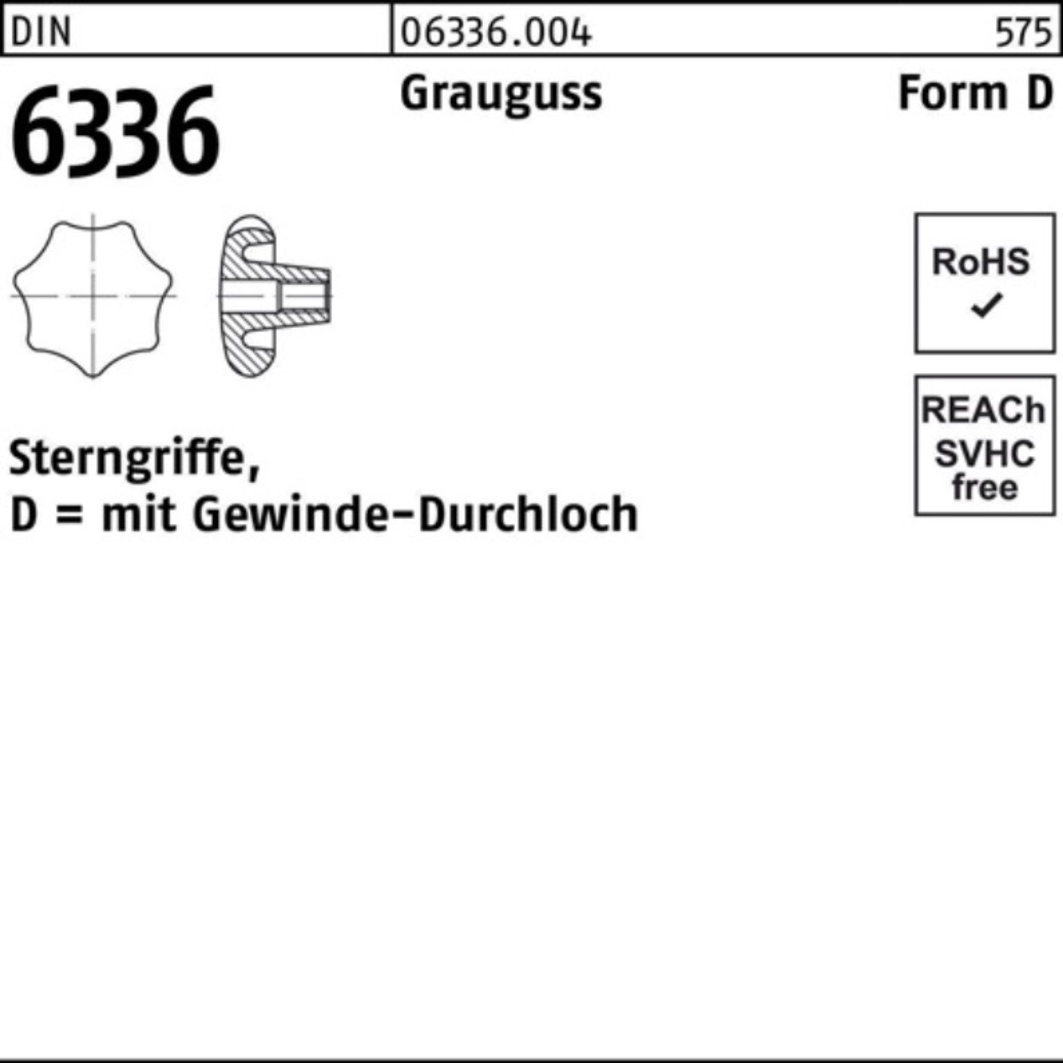 Stück Grauguss 5 100er FormD Sterngriff D 63 Reyher M12 Pack DIN 6336 Griff 80 DIN