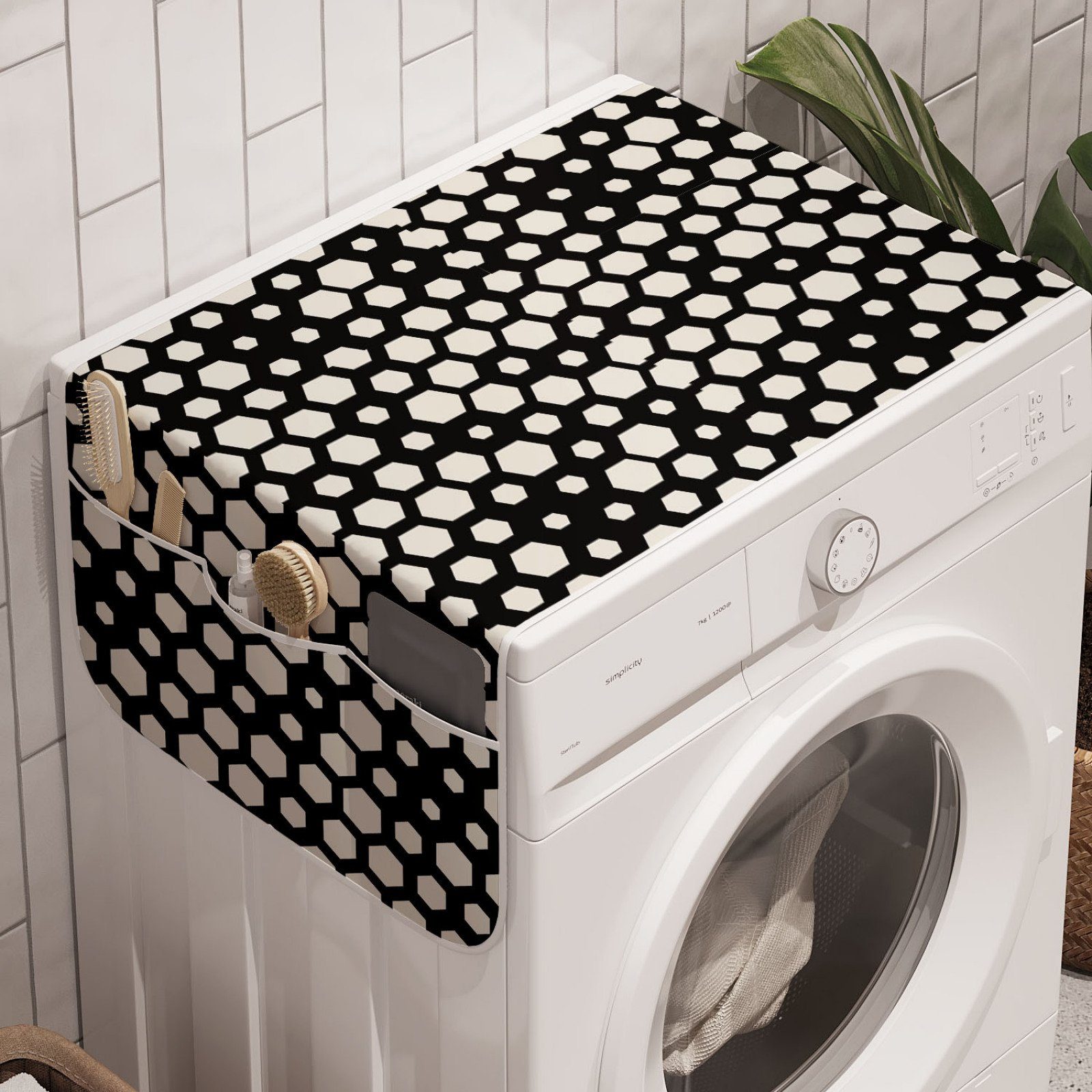Abakuhaus Badorganizer Anti-Rutsch-Stoffabdeckung für Waschmaschine und Trockner, Abstrakt Simplistic Hexagons Entwurf