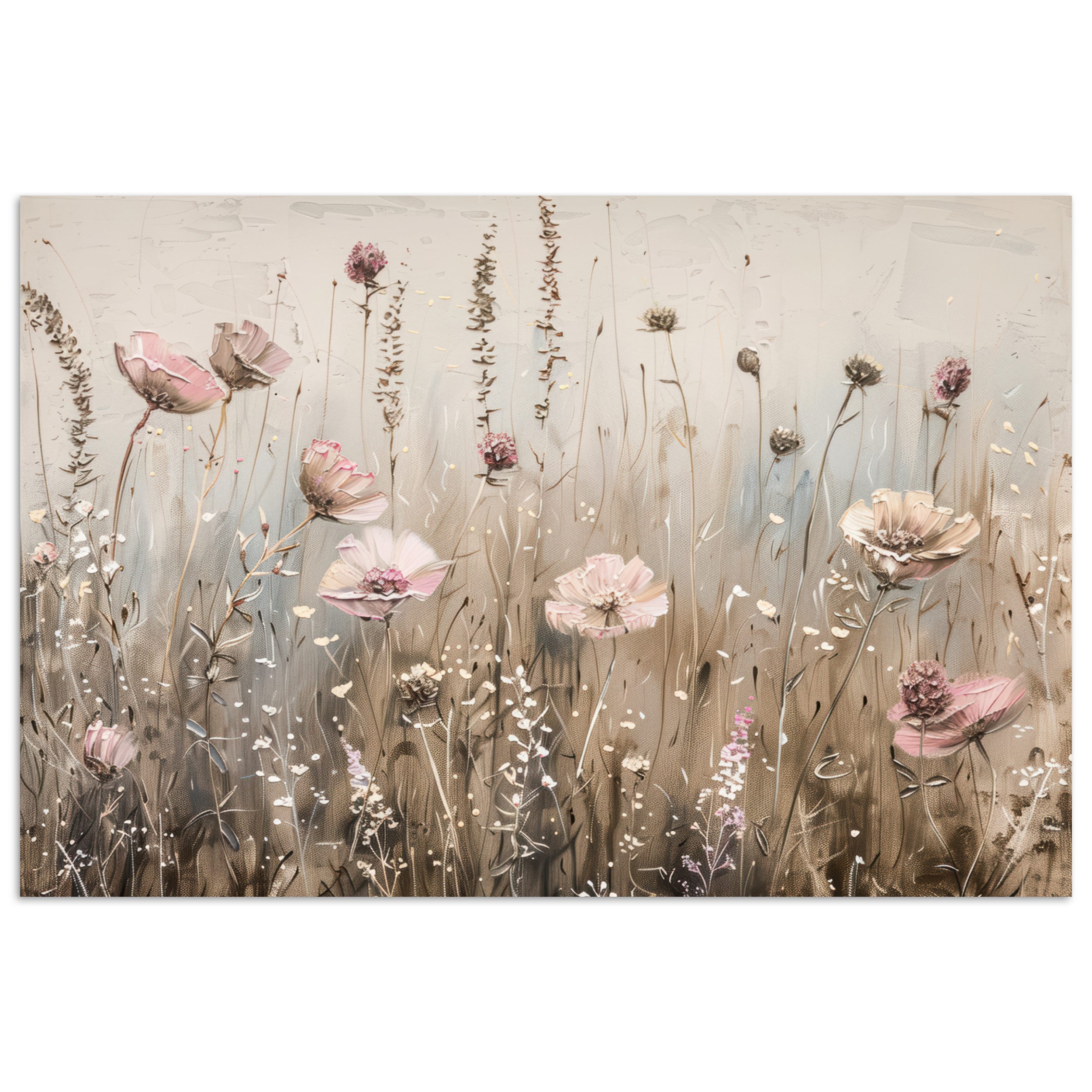 MuchoWow Poster Blumen - Rosa - Modern - Beige, (1 St), Poster ohne Rahmen, Wandbild, Wandposter, 30x20 cm