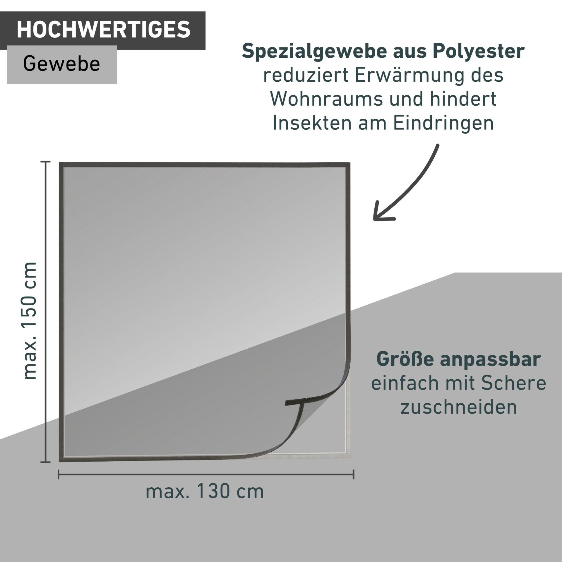 Windhager Fliegengitter-Gewebe COOL, Sonnenschutz Fliegengitter Open-Up, einfaches Öffnen, Schließen, (1-St), reflektierender Insektenschutz ohne bohren, 130 x 150 cm, anthrazit