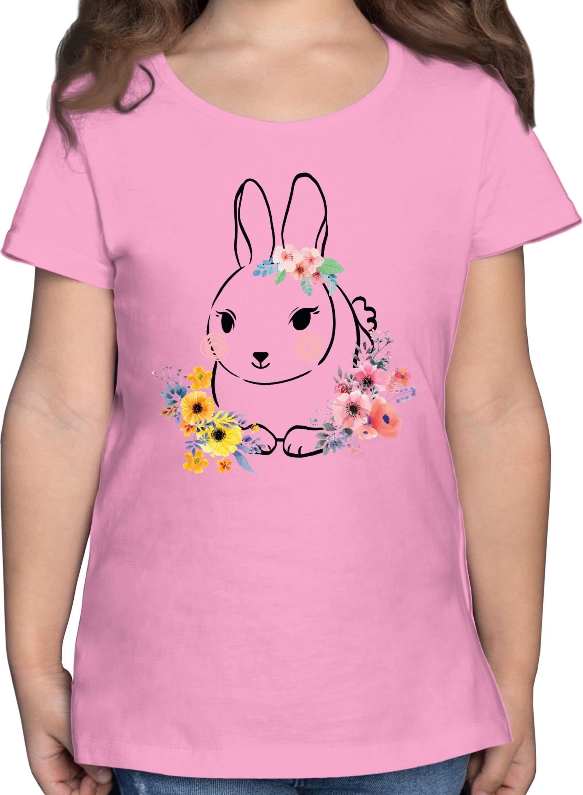 Shirtracer T-Shirt Hase - Blumen Geschenk Ostern 3 Rosa | T-Shirts