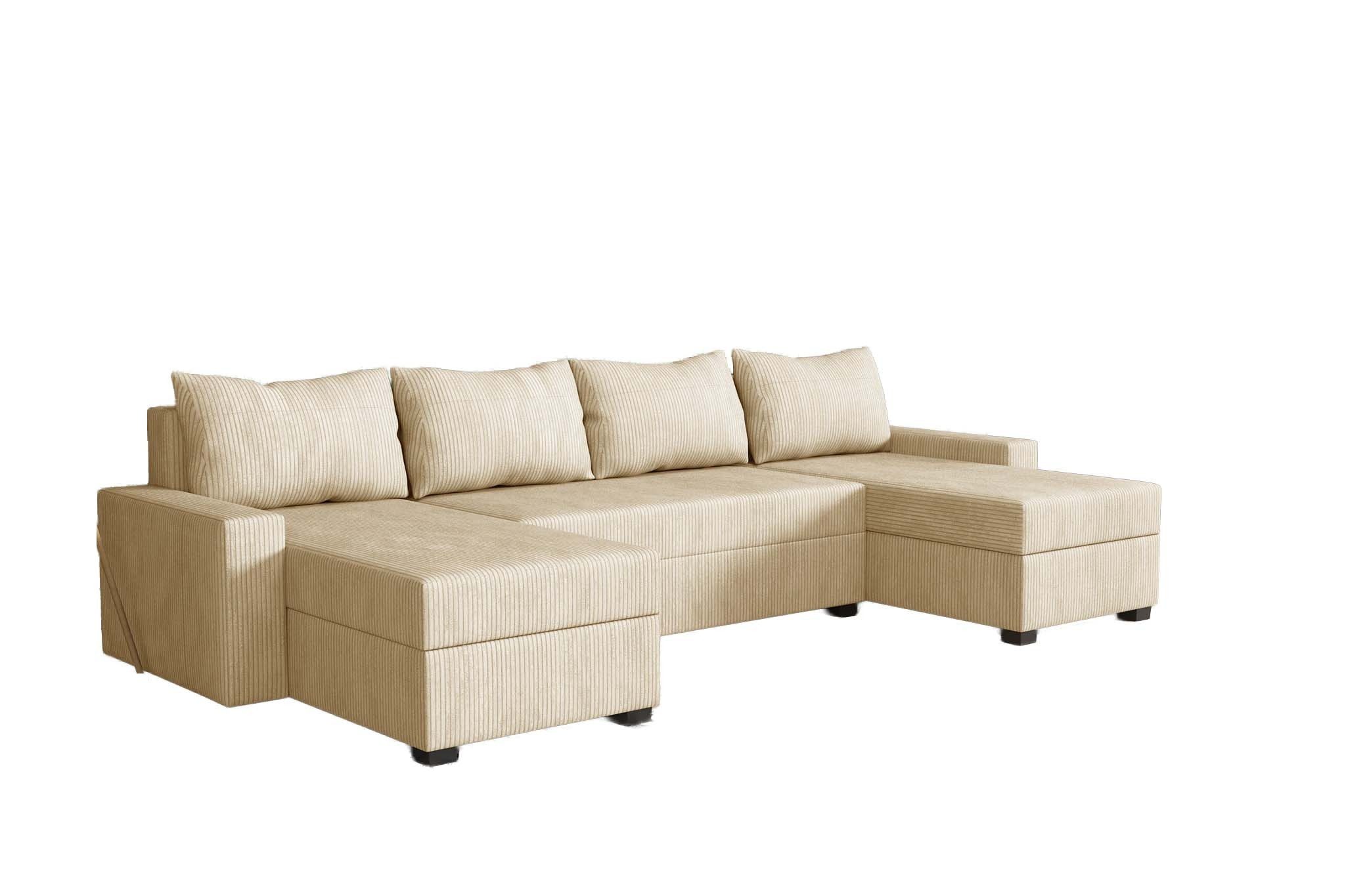 Fun Möbel Wohnlandschaft Sofa AGNETA Velourstoff Lincoln mit Schlaffunktion, inkl. Bettkasten und 4 Rückenkissen, Rundumbezug