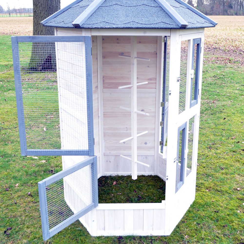 Zooprinz Vogelhaus Vogelvoliere Luise mit oder ohne Auslauf, Bitumenplatten, Beliebig erweiterbar, wetterfestes Kiefernholz
