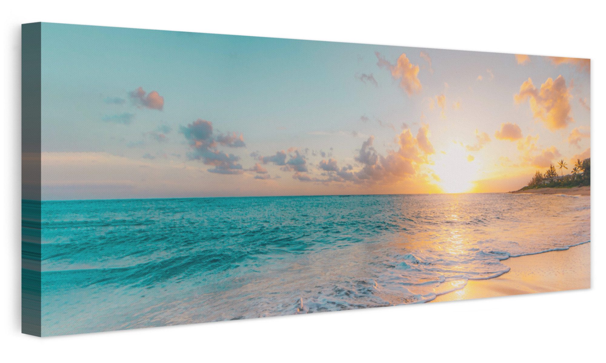OneMillionCanvasses® Leinwandbild Panorama Sonnenuntergang - Strand - Meer - Sommer - Blau, Fotodruck (1 St), Wandbild, Deko Schlafzimmer …