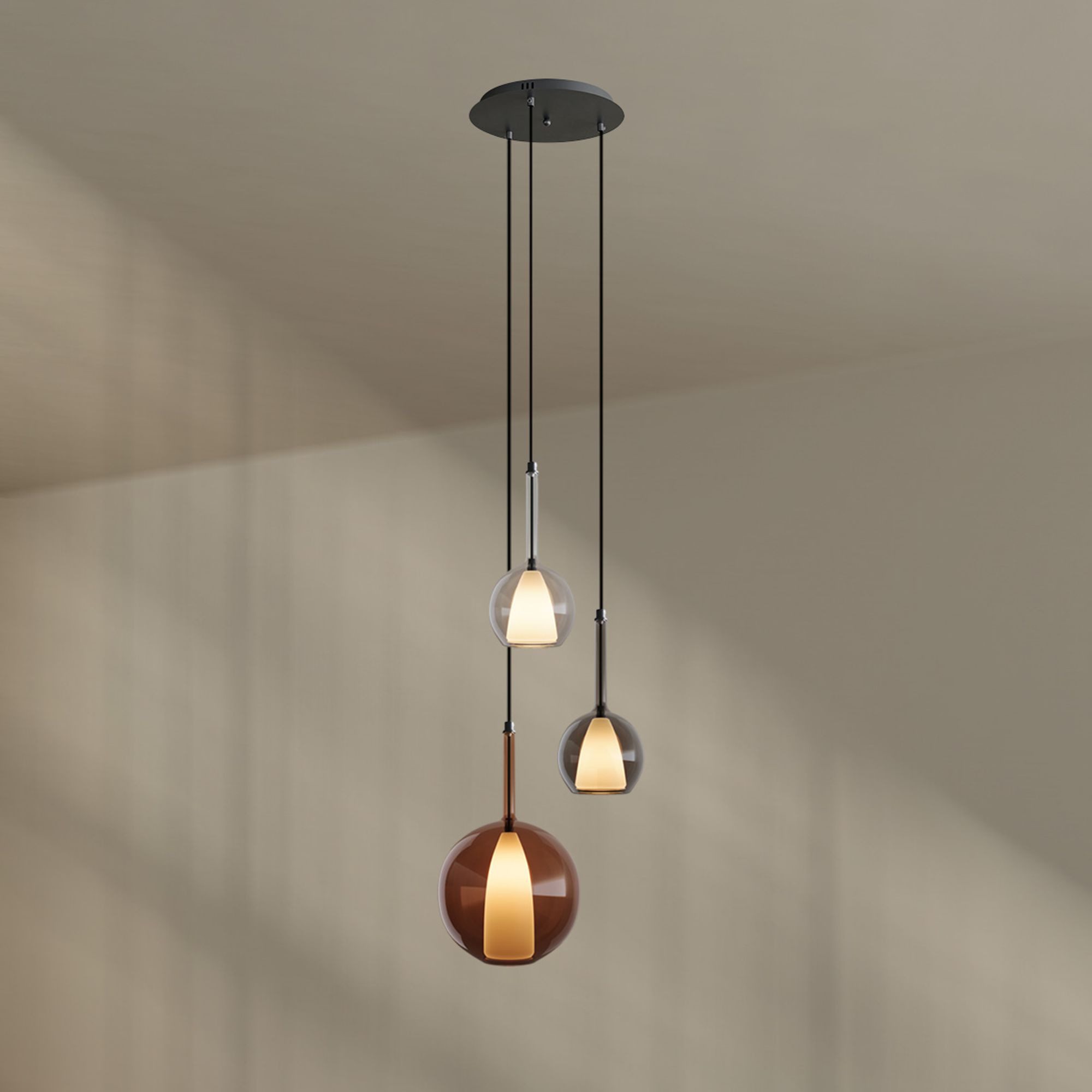 s.luce Pendelleuchte Belluna Galerieleuchte 3-flammig Ø 40cm Baldachin Mehrfarbig