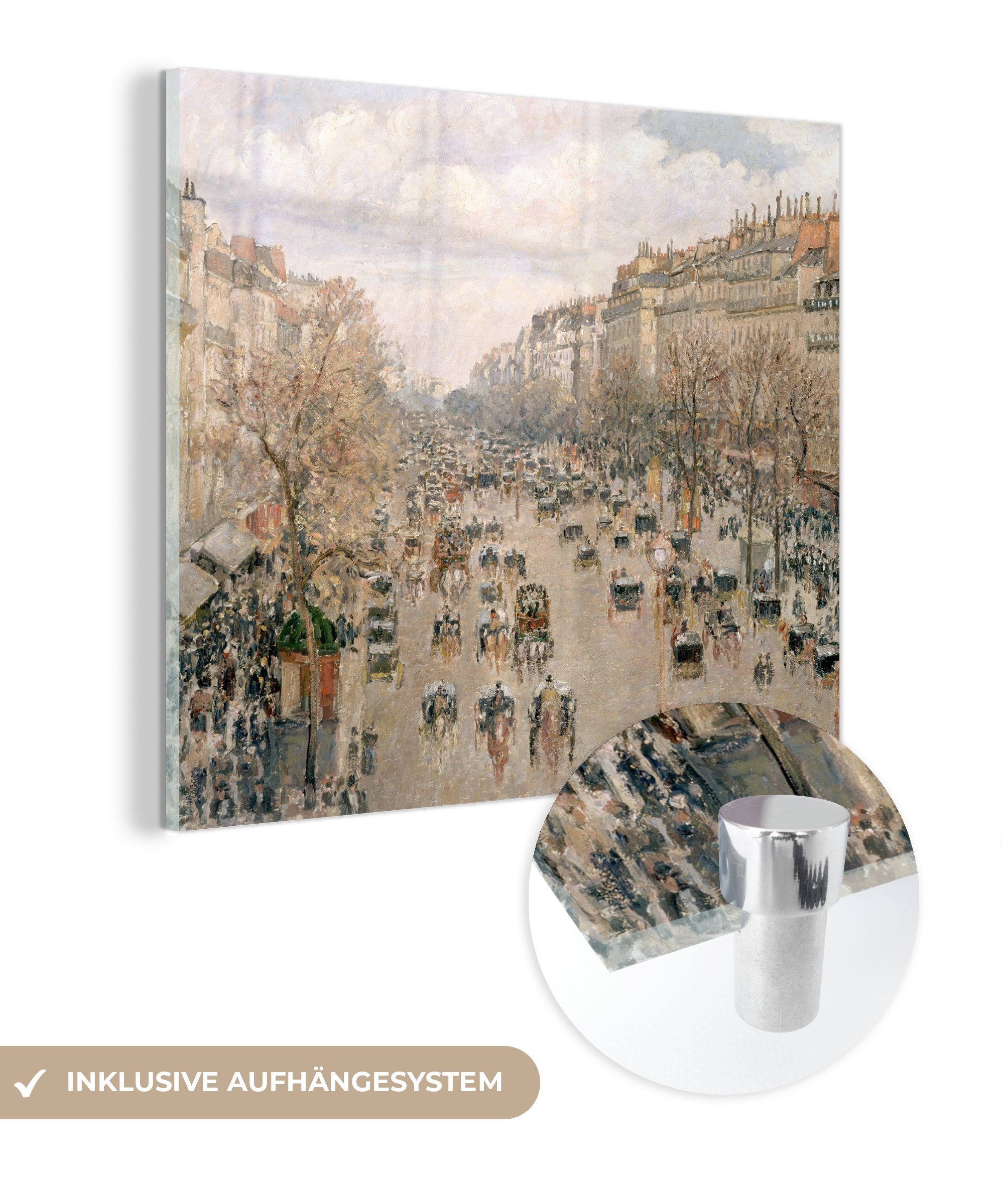 Acrylglasbild Wandbild im Montmartre Bilder St), Glasbilder Boulevard Wanddekoration (1 von Foto Pissarro, Glas - - auf - Gemälde MuchoWow Glas - Camille auf Winter