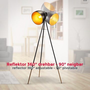 B.K.Licht Stehlampe Stehleuchte Retro E27 IP20 Ø24cm Gold-Schwarz - BKL1233, ohne Leuchtmittel, Gold schwarz Design-Studiolampe Höhe 136 cm drehbar schwenkbar