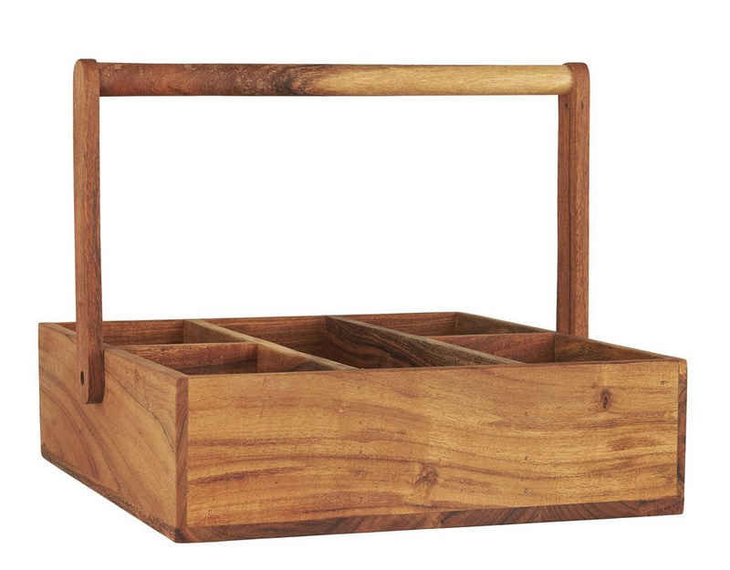 Ib Laursen Holzkiste Holz Kiste Utensilo Tischdeko Besteckkorb 5 Fächer mit Henkel Laursen