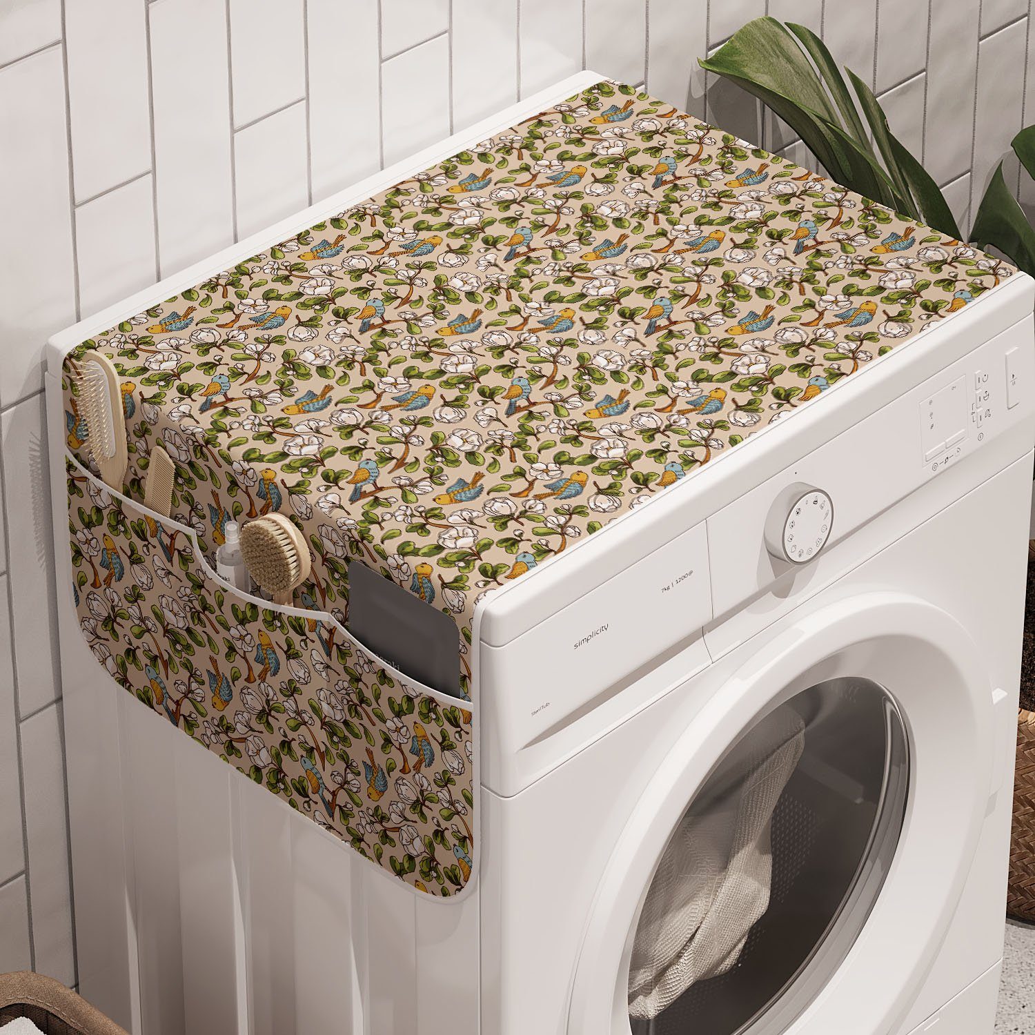 Abakuhaus Badorganizer Anti-Rutsch-Stoffabdeckung für und Trockner, Blumen Waschmaschine Vögel und Apple-Blüten