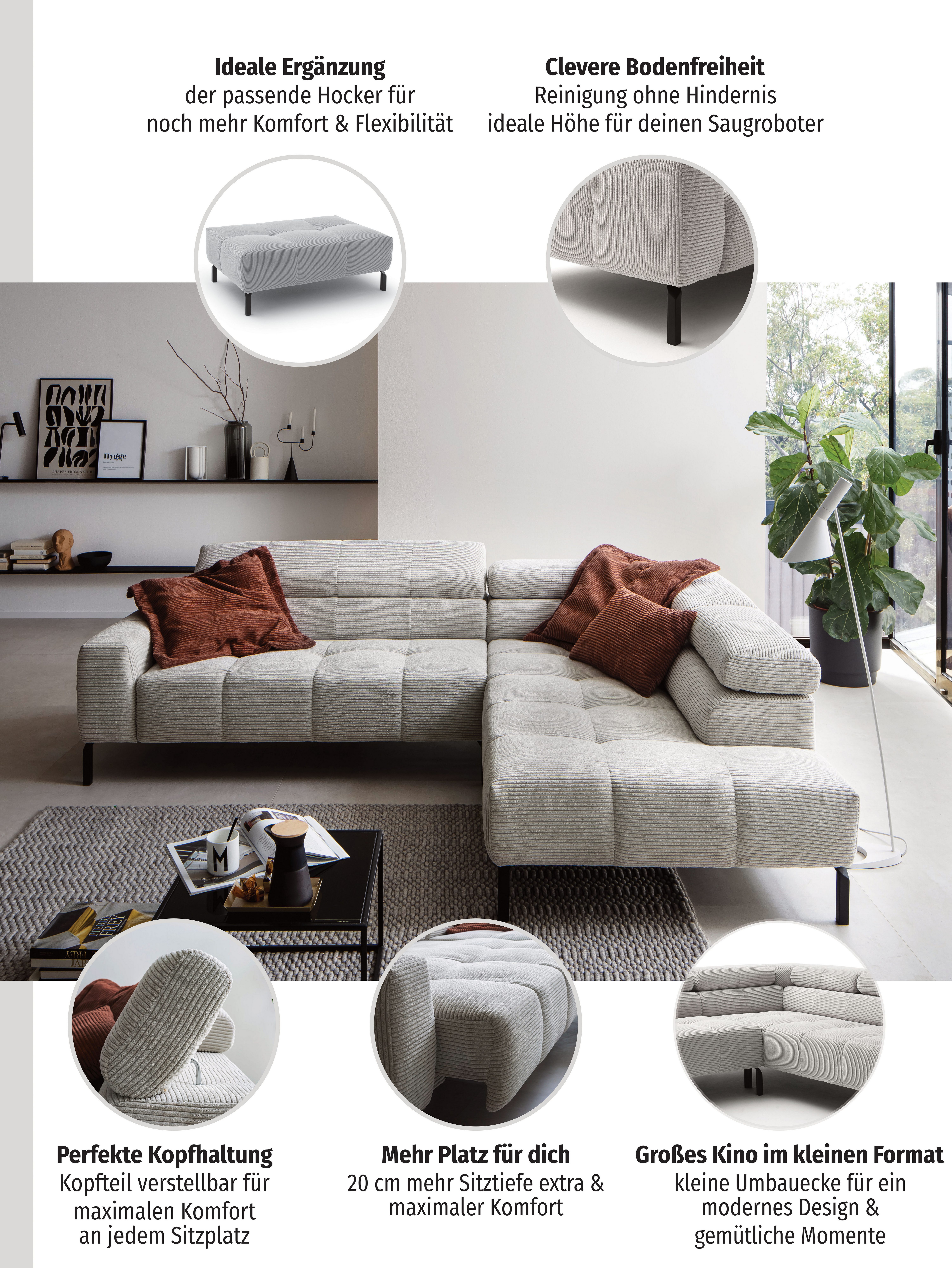 Home affaire Ecksofa Claya, L-Form, incl. Kopfteilverstellung, Breite 276 cm, wahlweise elektrischer Sitzvorzug