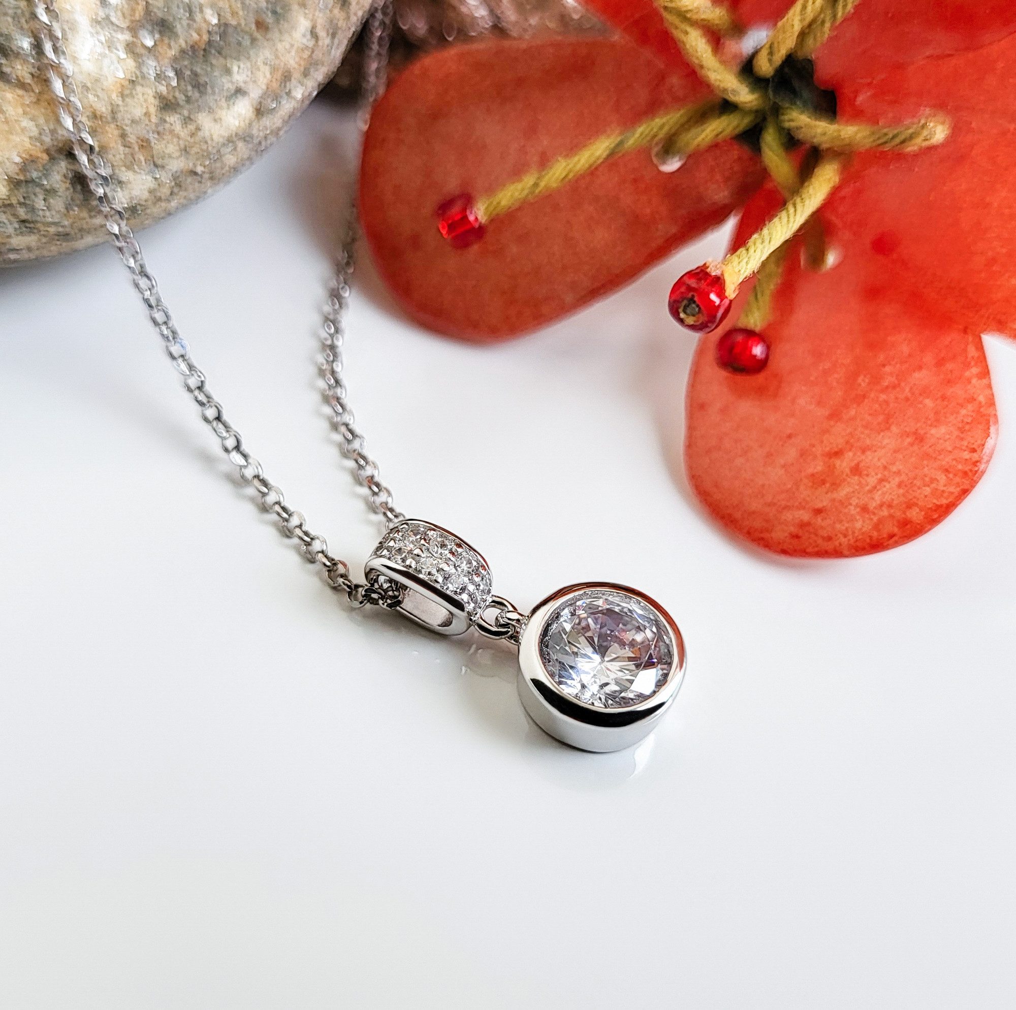 Schöner-SD Kette mit Anhänger Silberkette mit Zirkonia Kristall Anhänger, 925 Silber – Bild 4 von 5