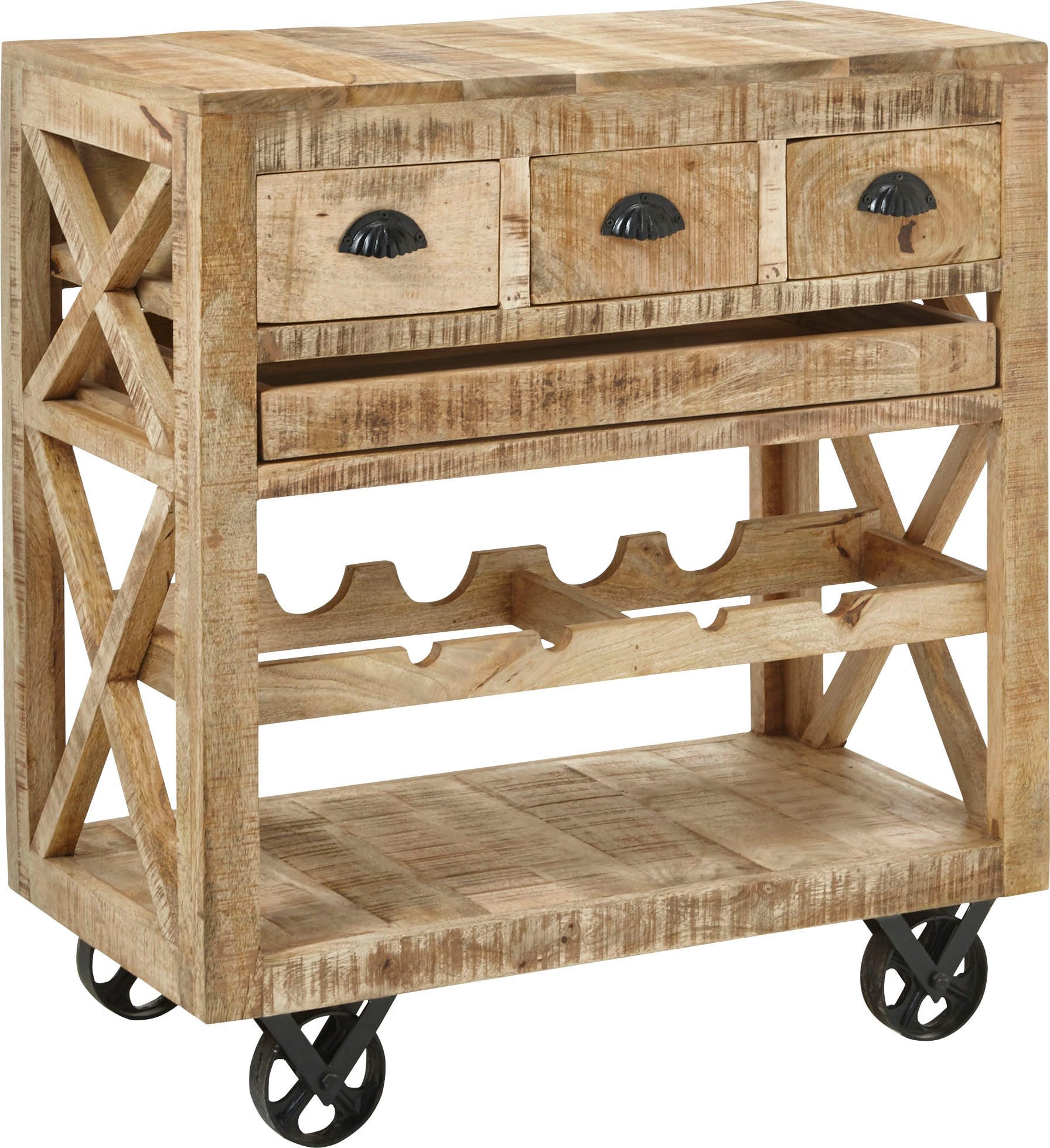 Stolkom Sp.z.o.o. Bartisch Ferdi, Massivholz, Barwagen rollbar inkl. Tablett