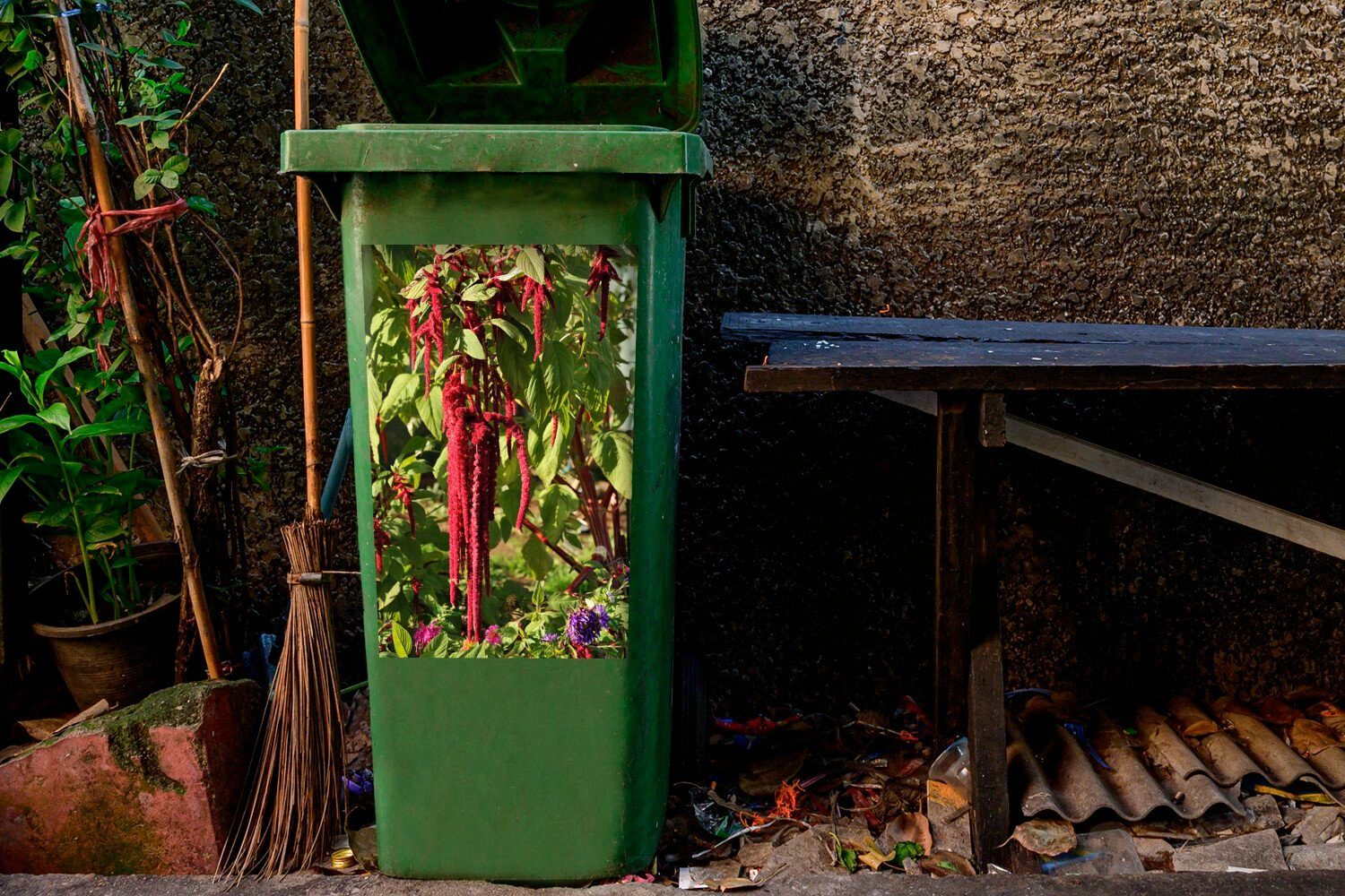 Abfalbehälter mit während den Mülltonne, der (1 Farben Container, St), Wandsticker der in Mülleimer-aufkleber, Sticker, MuchoWow Amaranth-Pflanze roten Natur