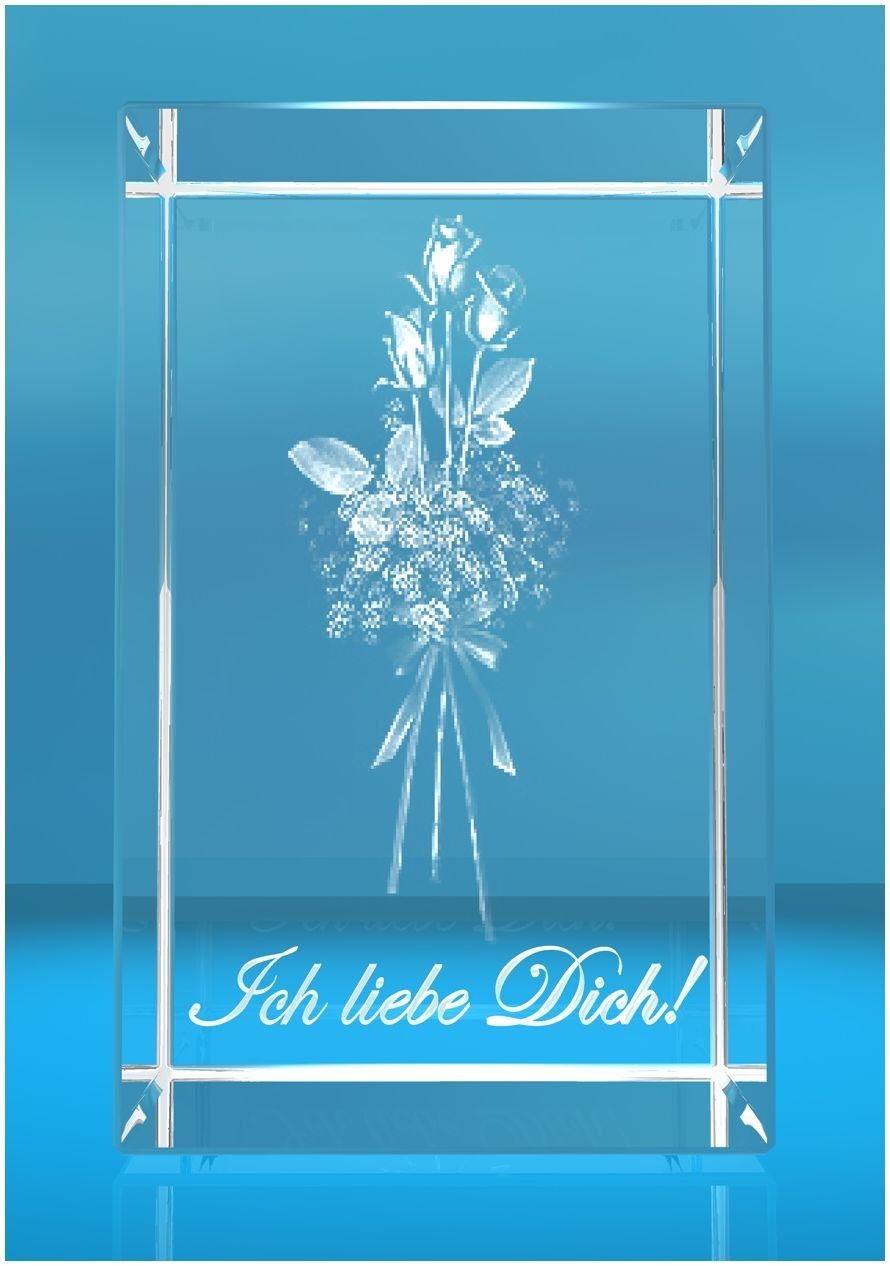 liebe dich!, Glasquader Ich VIP-LASER Made Dekofigur Rosenstrauss Text: in 3D Familienbetrieb I Germany, Geschenkbox, I Hochwertige