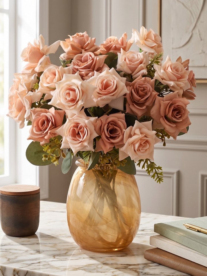 Kunstblumenstrauß Kunstblumen Set künstlicher Strauß, Fanci Home, – realistische Blumen Deko Wohnzimmer Schlafzimmer