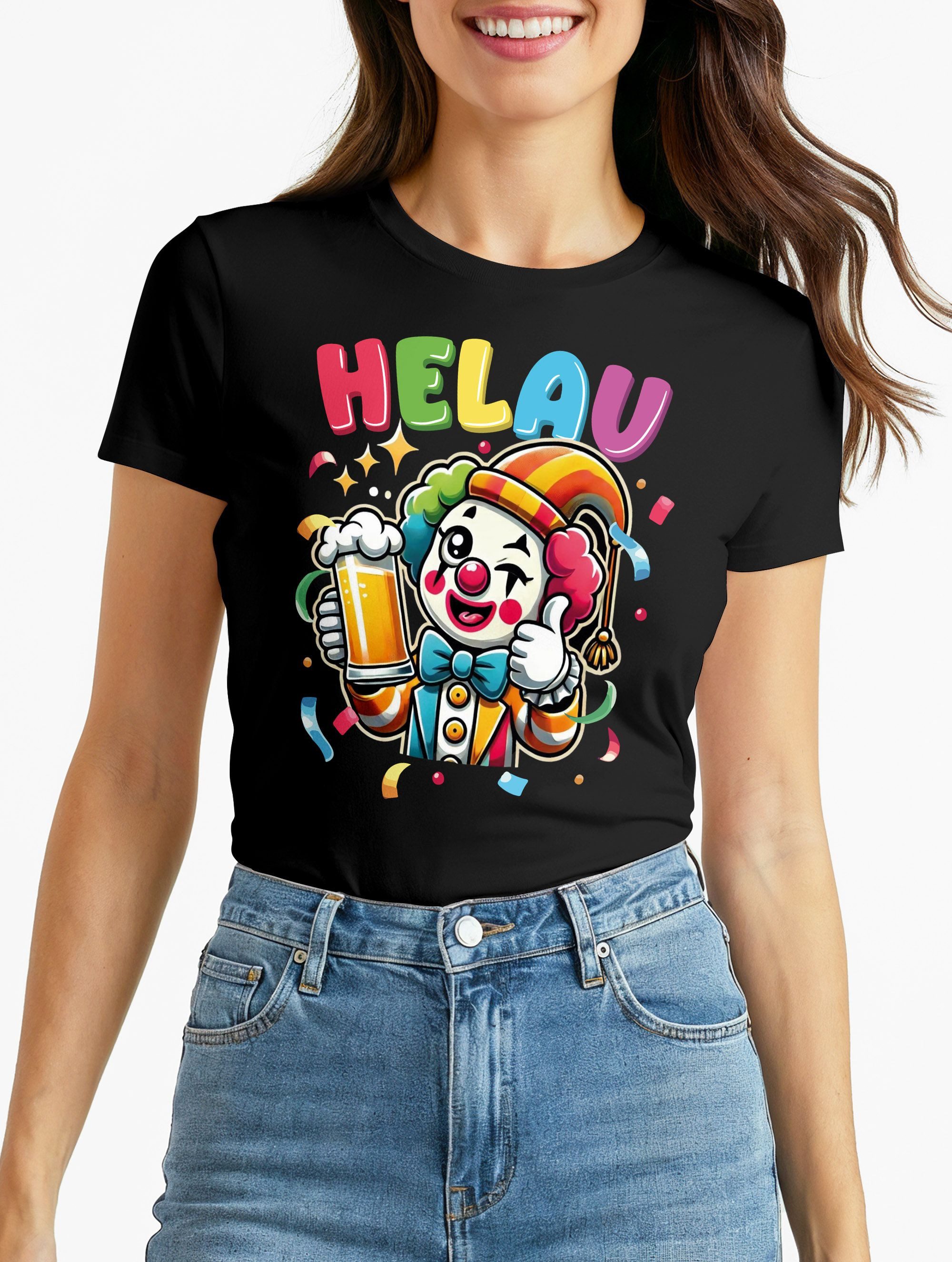 MoonWorks Print-Shirt Damen T-Shirt Fasching Karneval Clown Kostüm-Ersatz Verkleidung Last mit Print