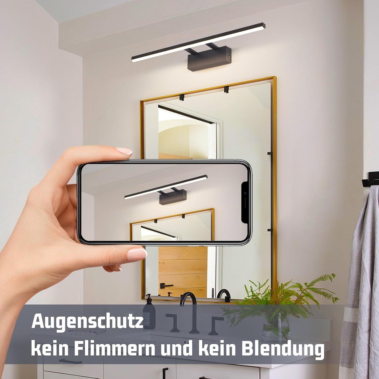Nettlife LED Spiegelleuchte Schwarz Modern Badezimmer Spiegelbeleuchtung 60 cm 4000K Neutralweiß, LED fest integriert, Neutralweiß, lampe Flur Wandleuchte für B – Bild 4 von 5
