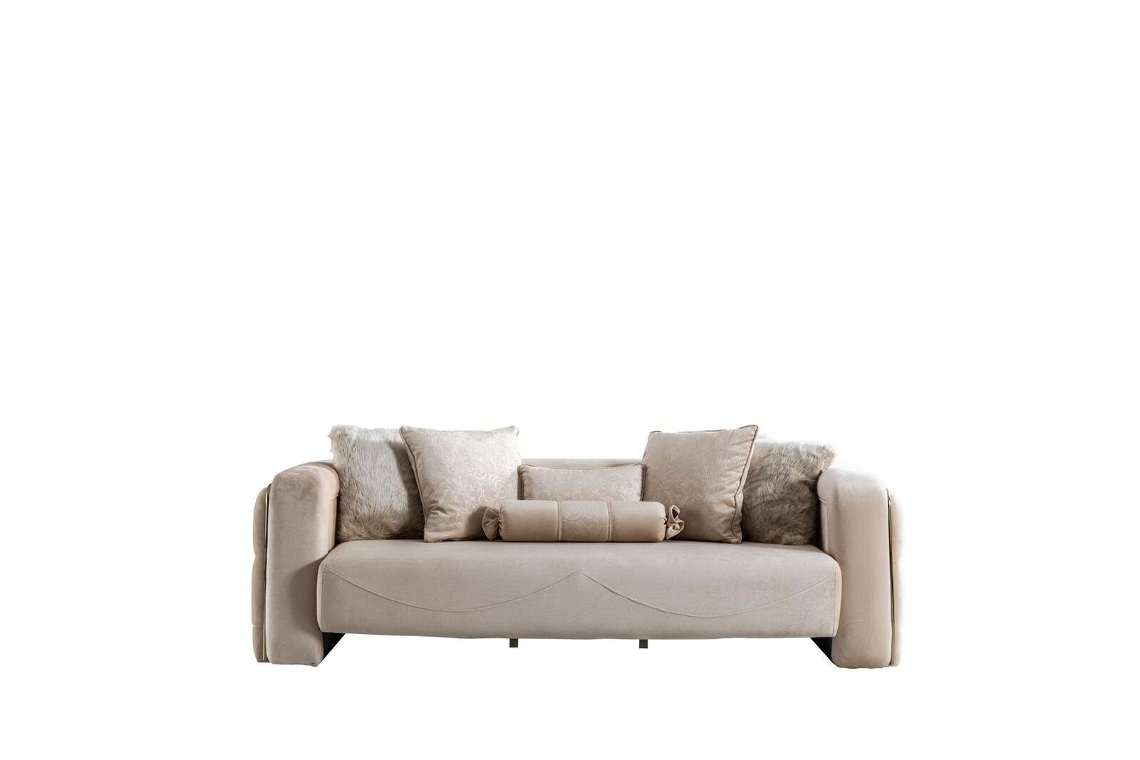 JVmoebel Sofa Sofa 3 Sitz Beige Möbel Wohnzimmer Chesterfield Polster Stoff Luxus, Made in Europe
