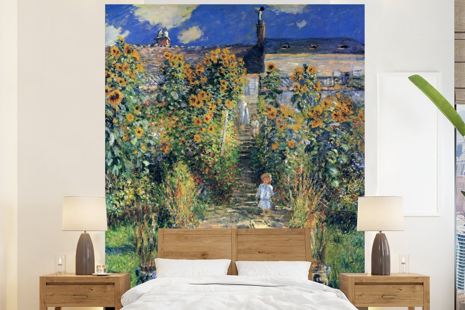MuchoWow Fototapete Der Garten von Monet in Vétheuil - Gemälde von Claude Monet, Matt, bedruckt, (3 St), Vliestapete für Wohnzimmer Schlafzimmer Küche, Fototapete