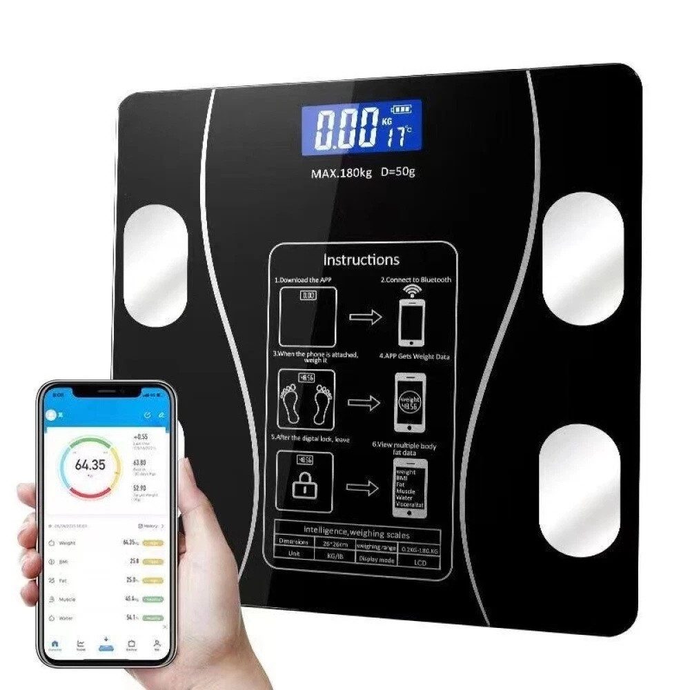 wohnTRAUM24 Körper-Analyse-Waage Körperfettwaage Digitale Personenwaage mit App-Funktion 180 kg/400 lbs, Multifunktionswaage, BMI, Körperfett, Wasser & Muskelanteil