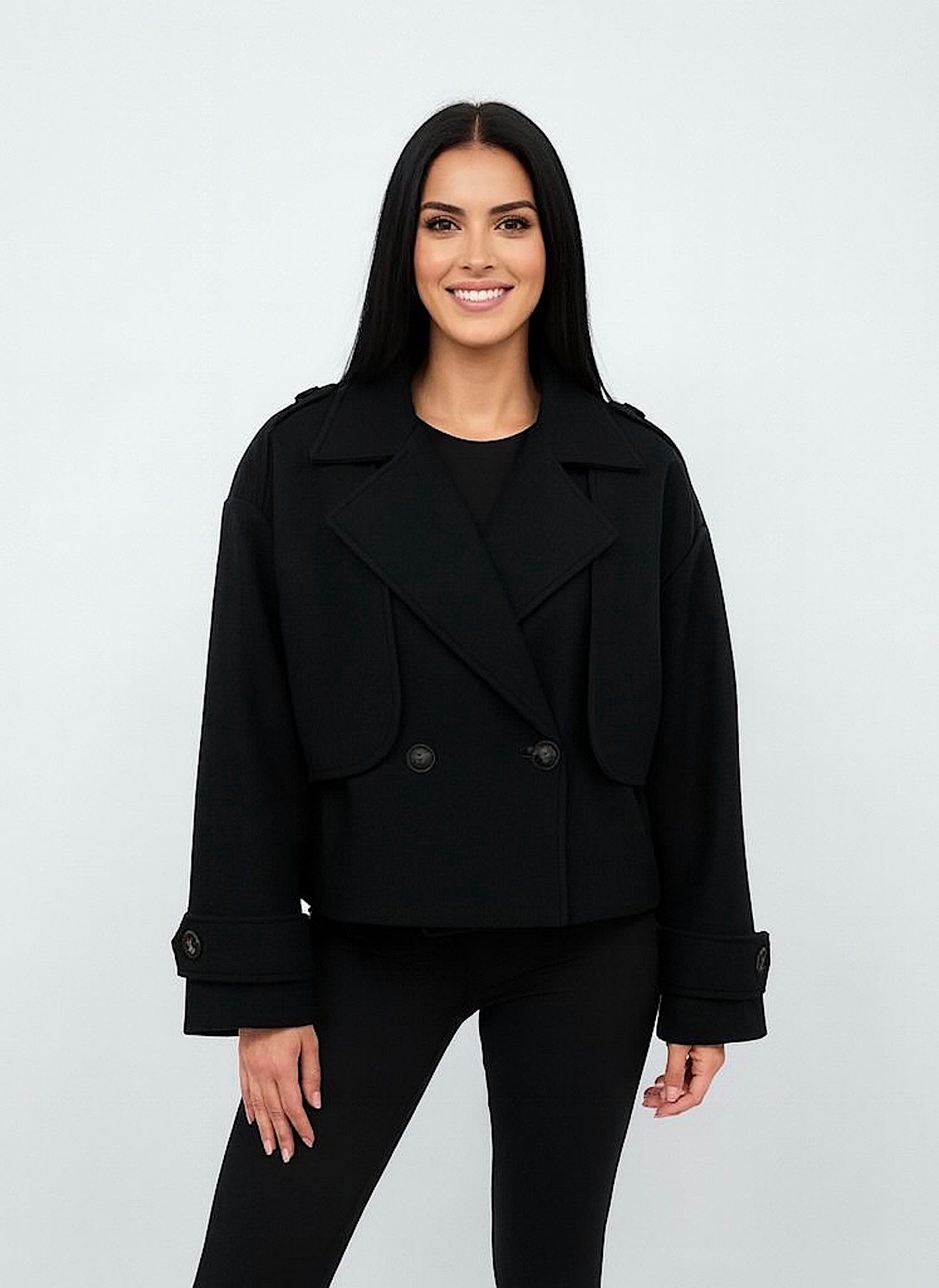 Worldclassca Trenchcoat Worldclassca Trenchcoat Crop Kurz Mantel Oversize Knopf Reverskragen Neue Kollektion - Stilvolle und gemütliche Mode für Damen