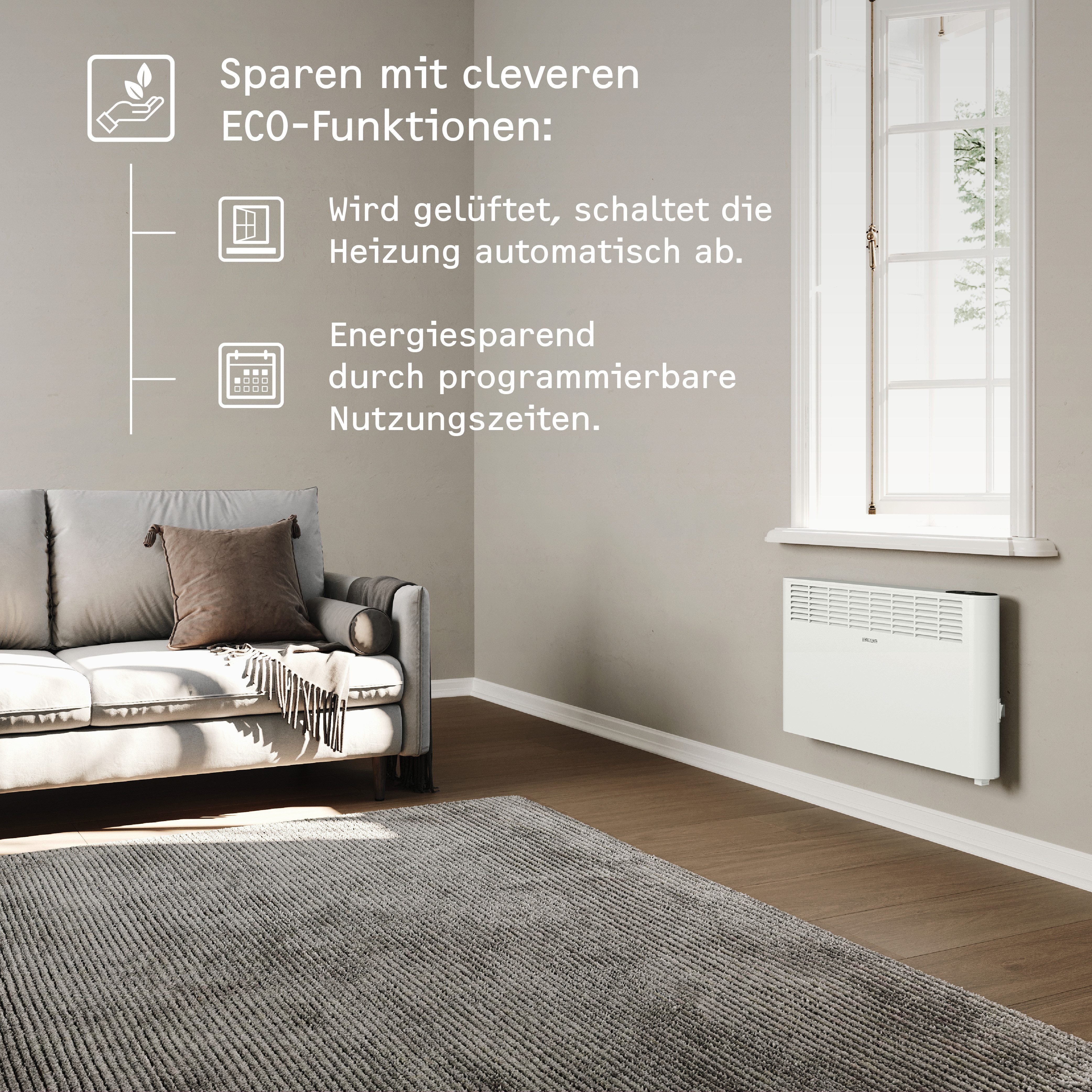STIEBEL ELTRON Konvektor »CNS 2500 Plus LCD«, Wandkonvektor, energiesparend, 2,5 kW, für ca. 30 m², LCD-Display, Wochenzeitschaltuhr/-timer, LC-Display