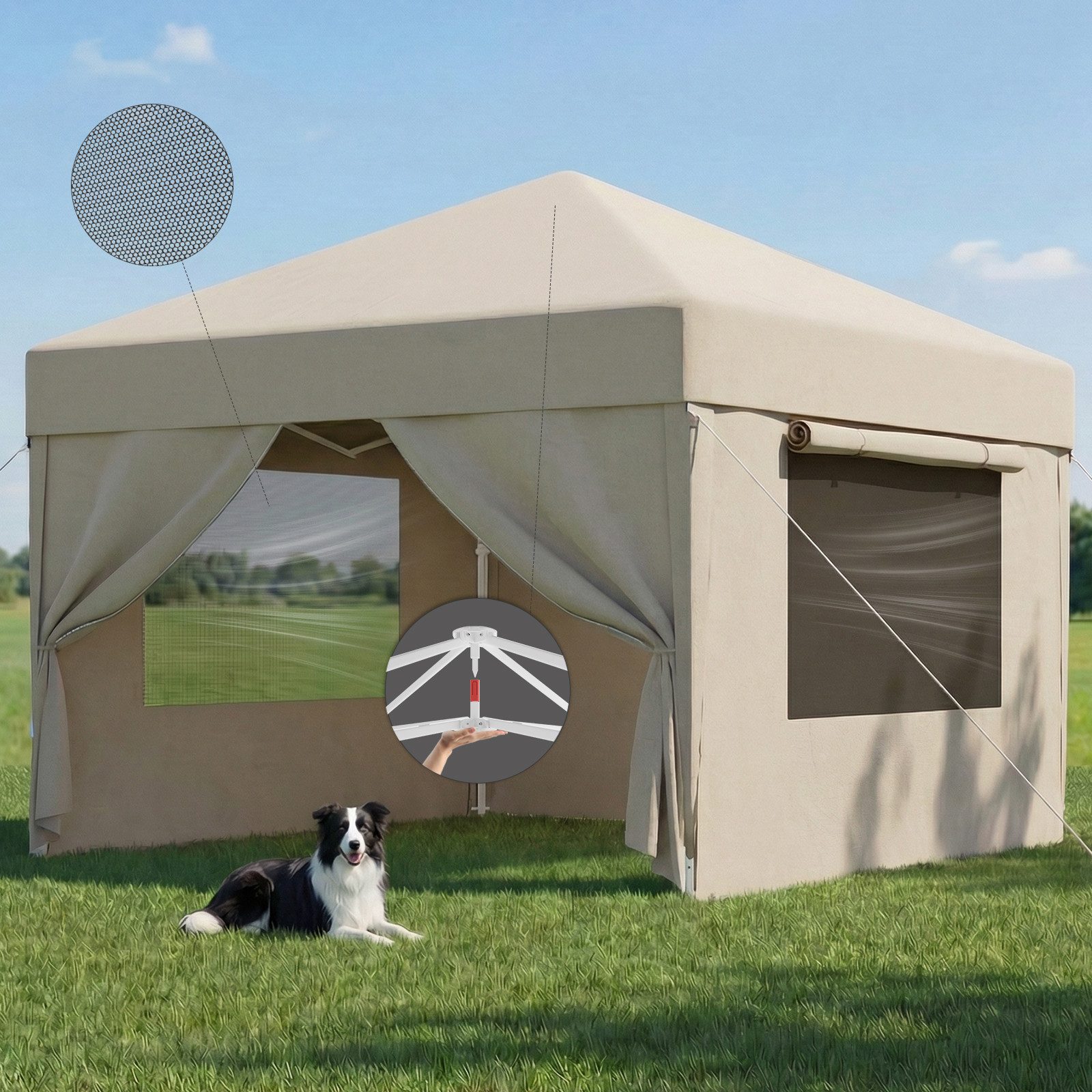 HOMALL Faltpavillon partyzelt 3x3/3x6 m Gartenpavillon Pop Up Pavillon, mit 4 Seitenteilen, (Windfester Pavillon mit Seitenteilen und Tragetasche, für Garten Camping), Höhenverstellbar Gartenzelt mit mückennetz, UV-Schutz 50+
