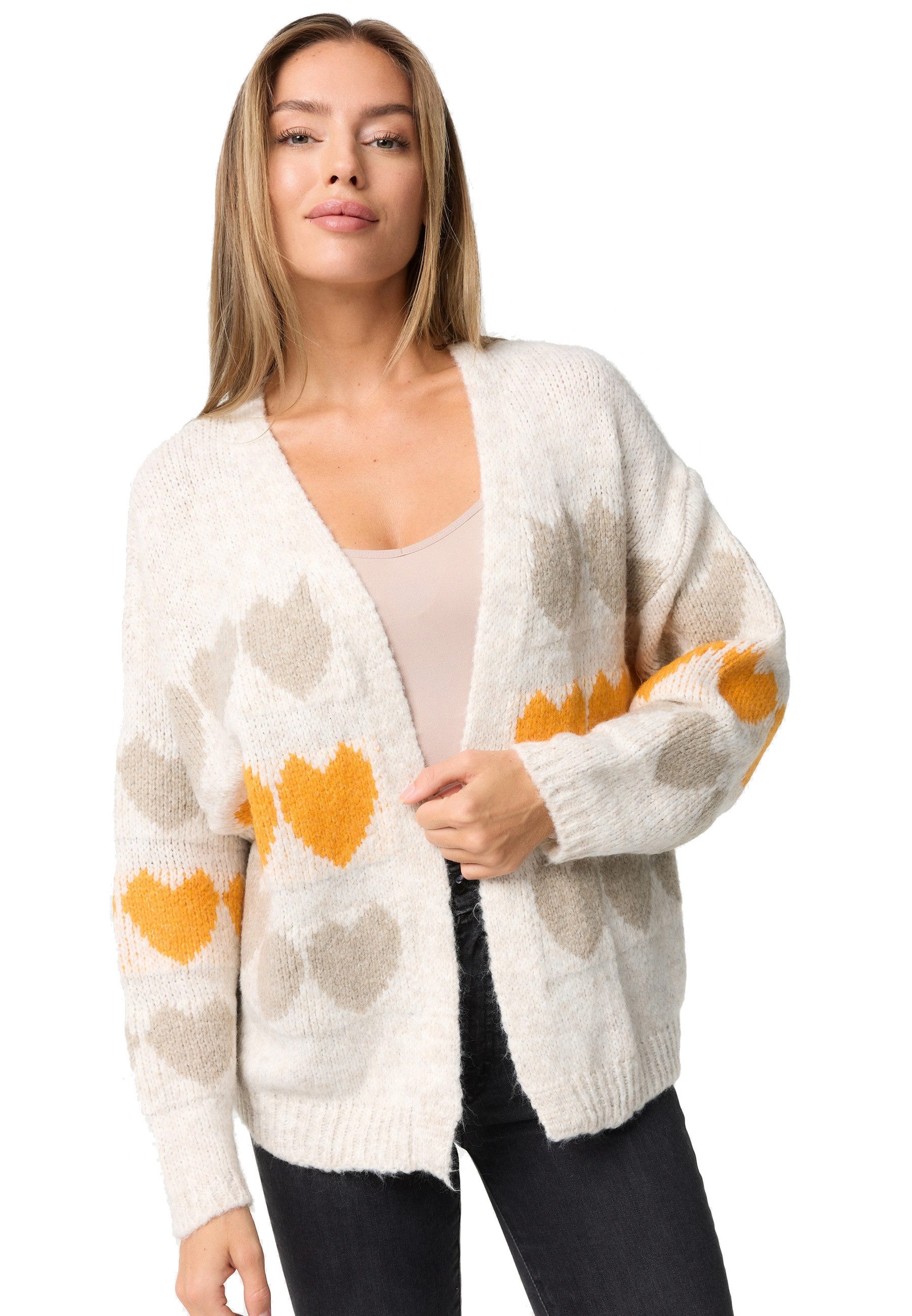 Rayshyne Strickjacke PM66 (Kuschelige kurze Strickjacke mit Herzmuster) Wollanteil, Komfortabel, Leuchtende Farben