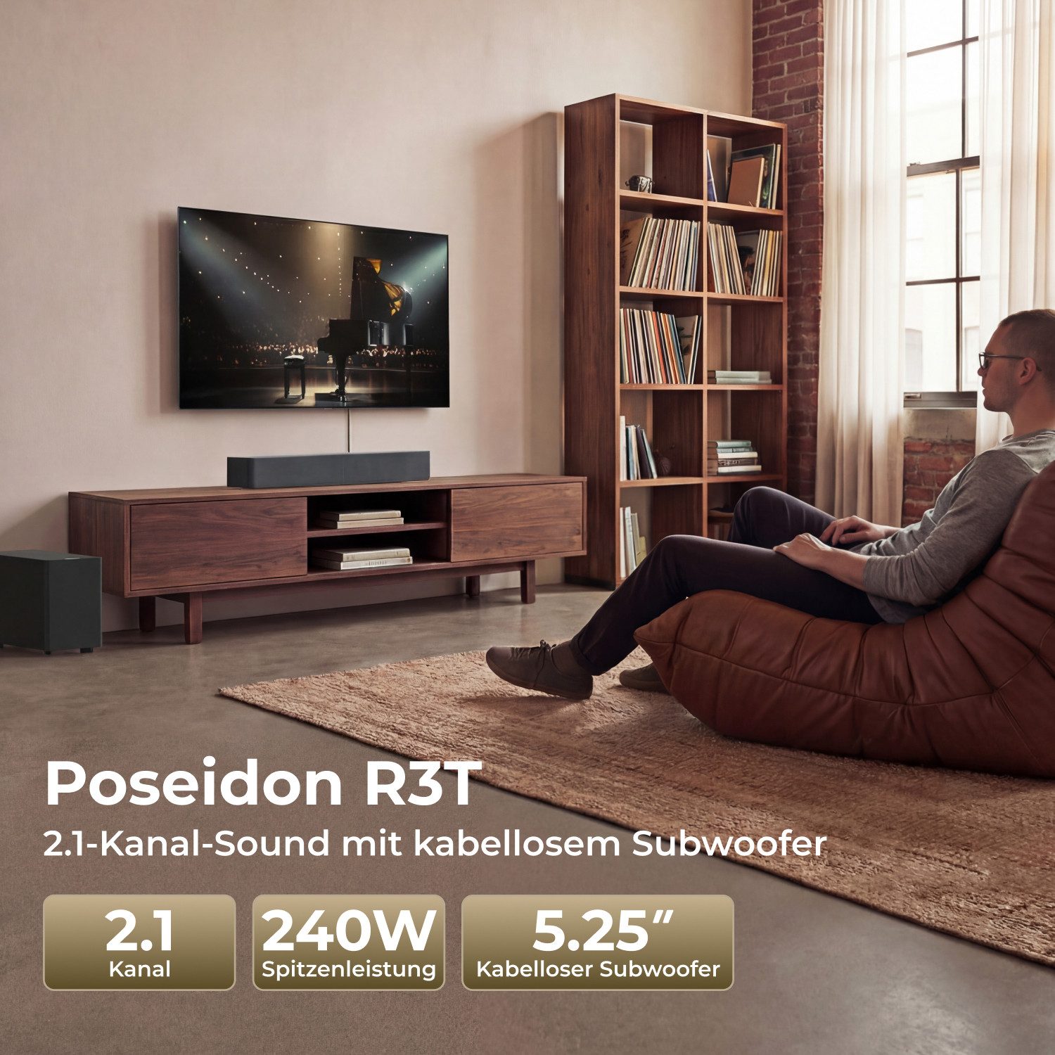 Ultimea Poseidon R3T TV Soundbar 2.1 (240 W, 5,25'' kabelloser Subwoofer, Bluetooth 6.0) – Bild 2 von 5