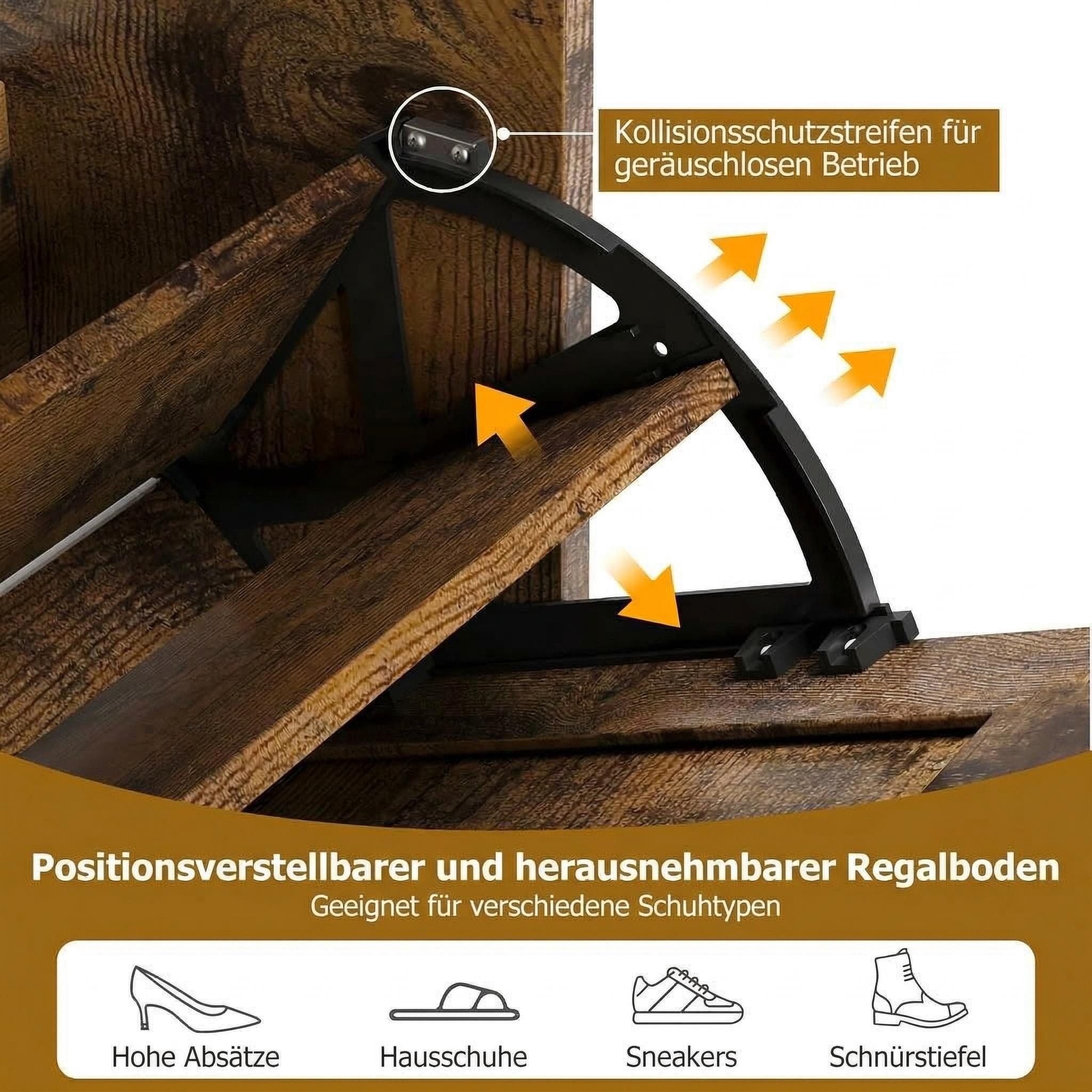 GarveeMore Schuhschrank aus Rattan mit 3 Klappschubladen und 4-stufiger Schuhschrank Schuhschrank mit verstellbaren Regalen für Eingang,Flur,Wohnzimmer – Bild 5 von 5