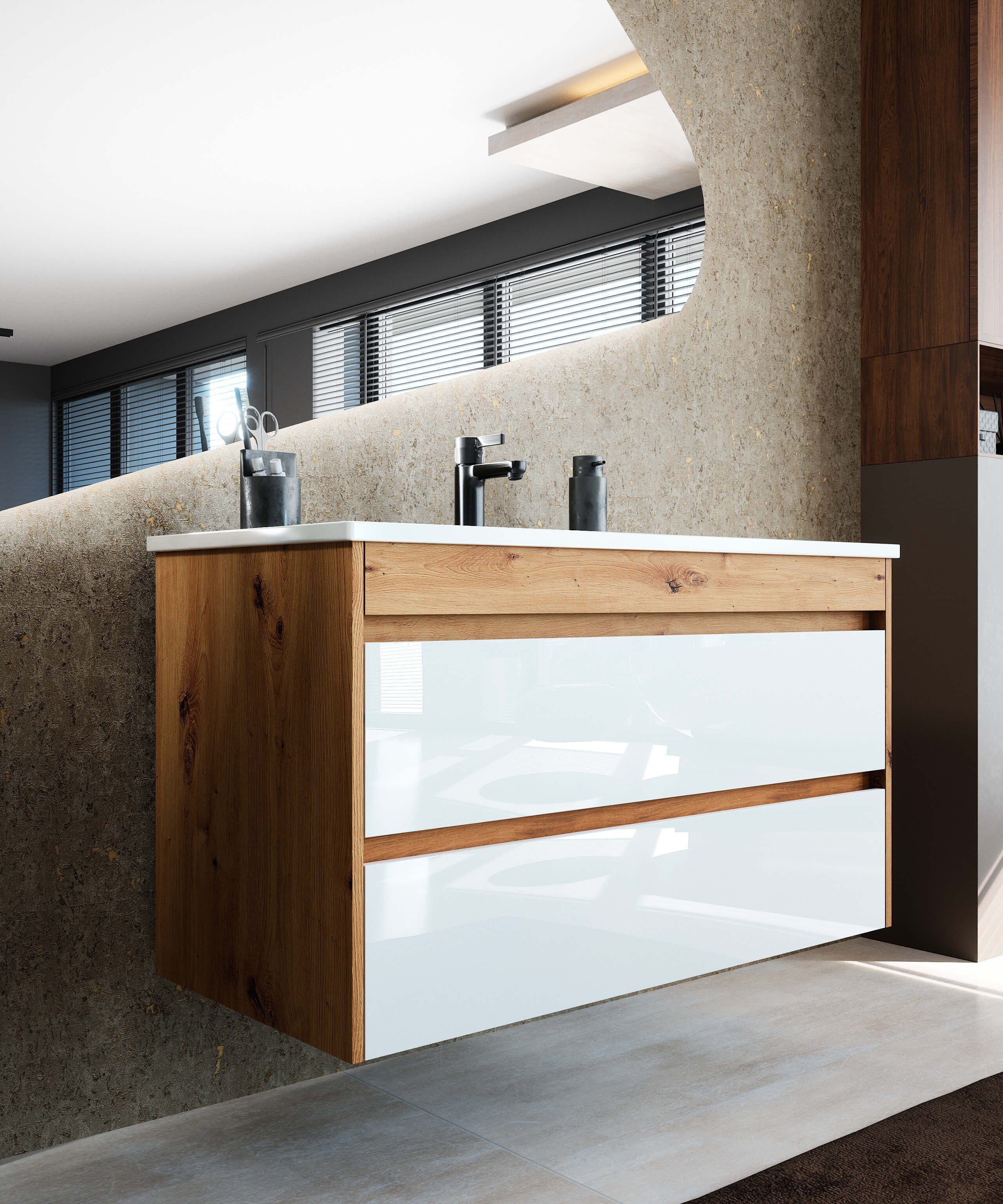 Newroom Waschtisch Sulier, Waschbeckenunterschrank inkl. Waschbecken lackiert - Hängend