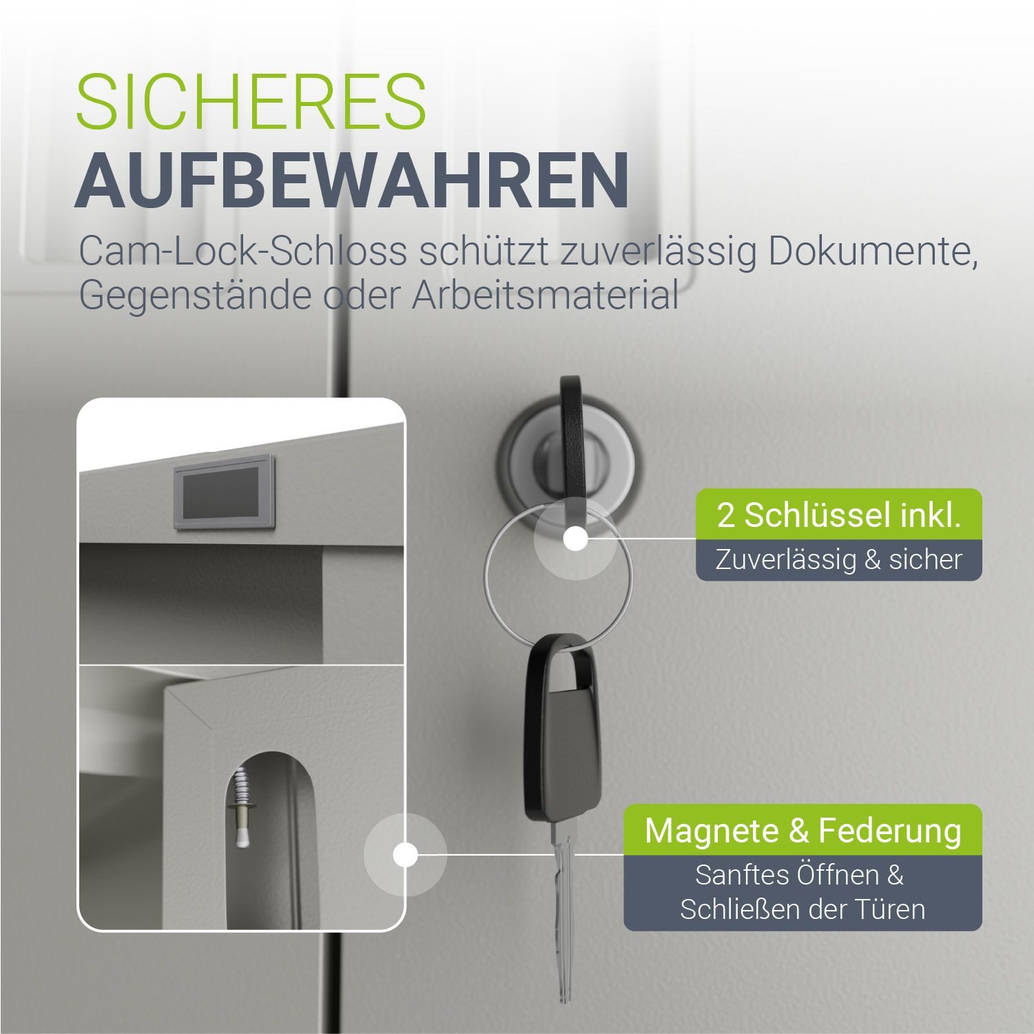 Juskys Aktenschrank abschließbarer Metallschrank, 2 Schlüssel, 3 Einlegeböden für je 45kg