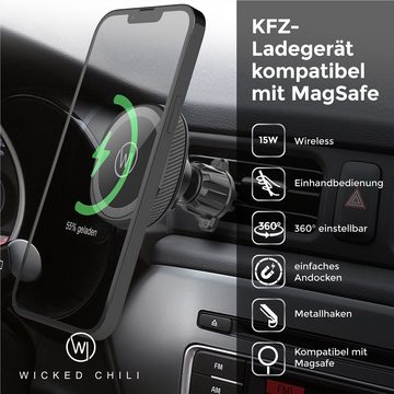 Wicked Chili KFZ MagSafe Autohalterung Ladegerät iPhone 15 14 13 12 Smartphone-Halterung, (1er Set, 1-tlg., 2in1 Autohalterung & MagSafe Wireless Lader für iPhone 15, 14, 13, 12)