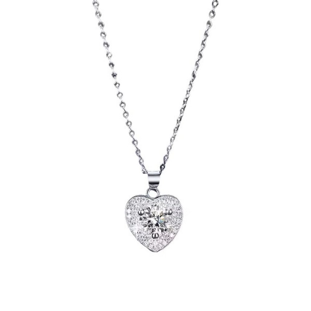 Runde Perlé Kette mit Anhänger Damen Halskette 925 Silber Moissanite Herzanhänger, 1 Karat Moissanite Stein, 45cm, GRA Echtheitszertifikat